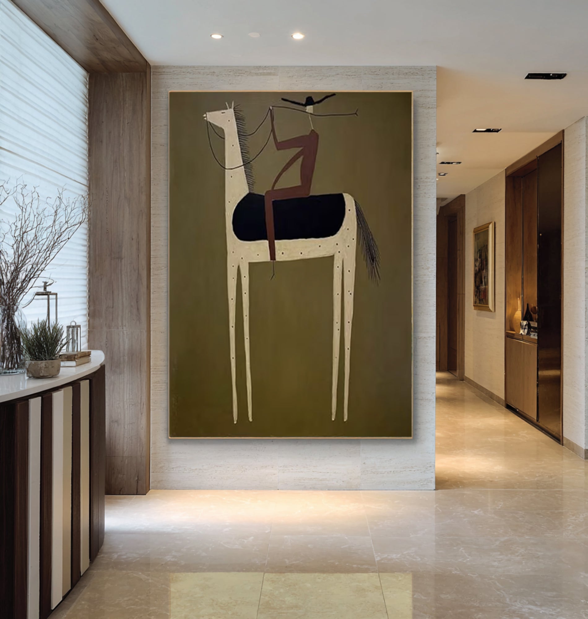 Large Vintage Horse Painting Mid Century Modern Figurative Wall Art