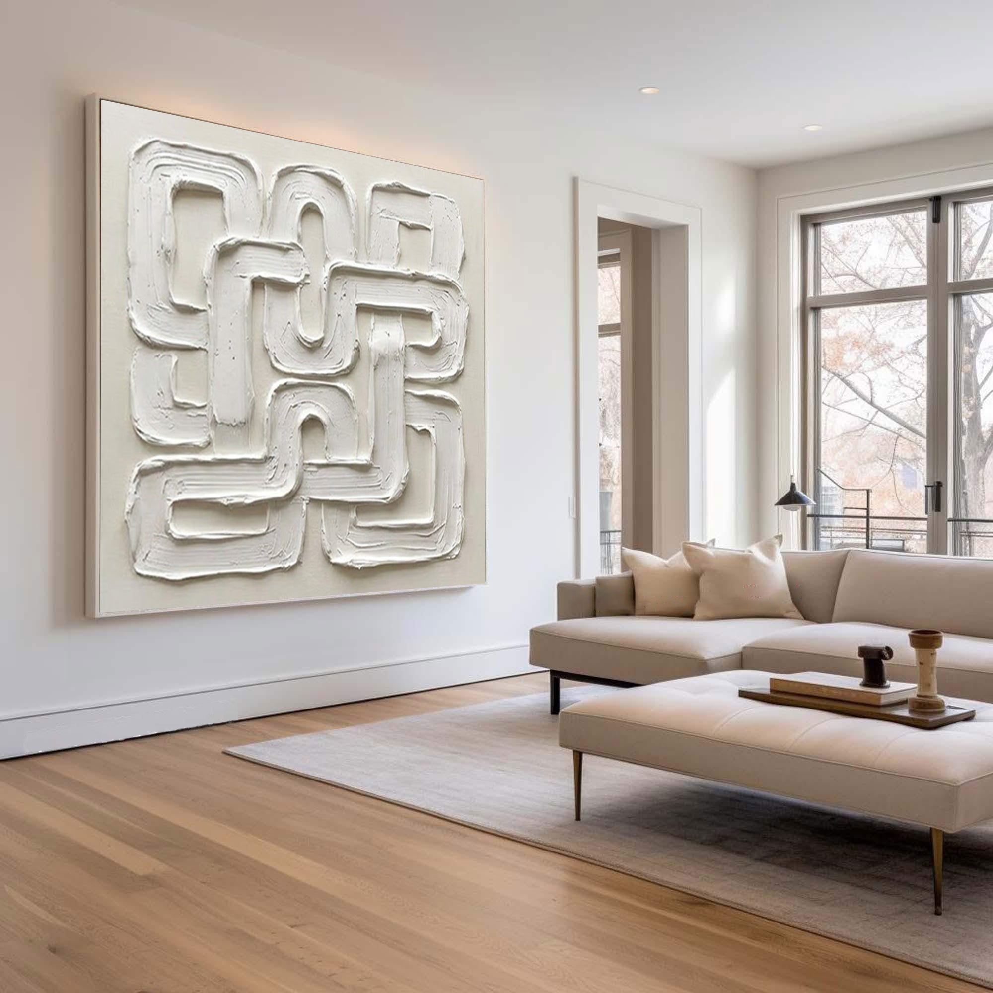 Large Continuous Line Wall Art Contemporary Neutral Textured Painting