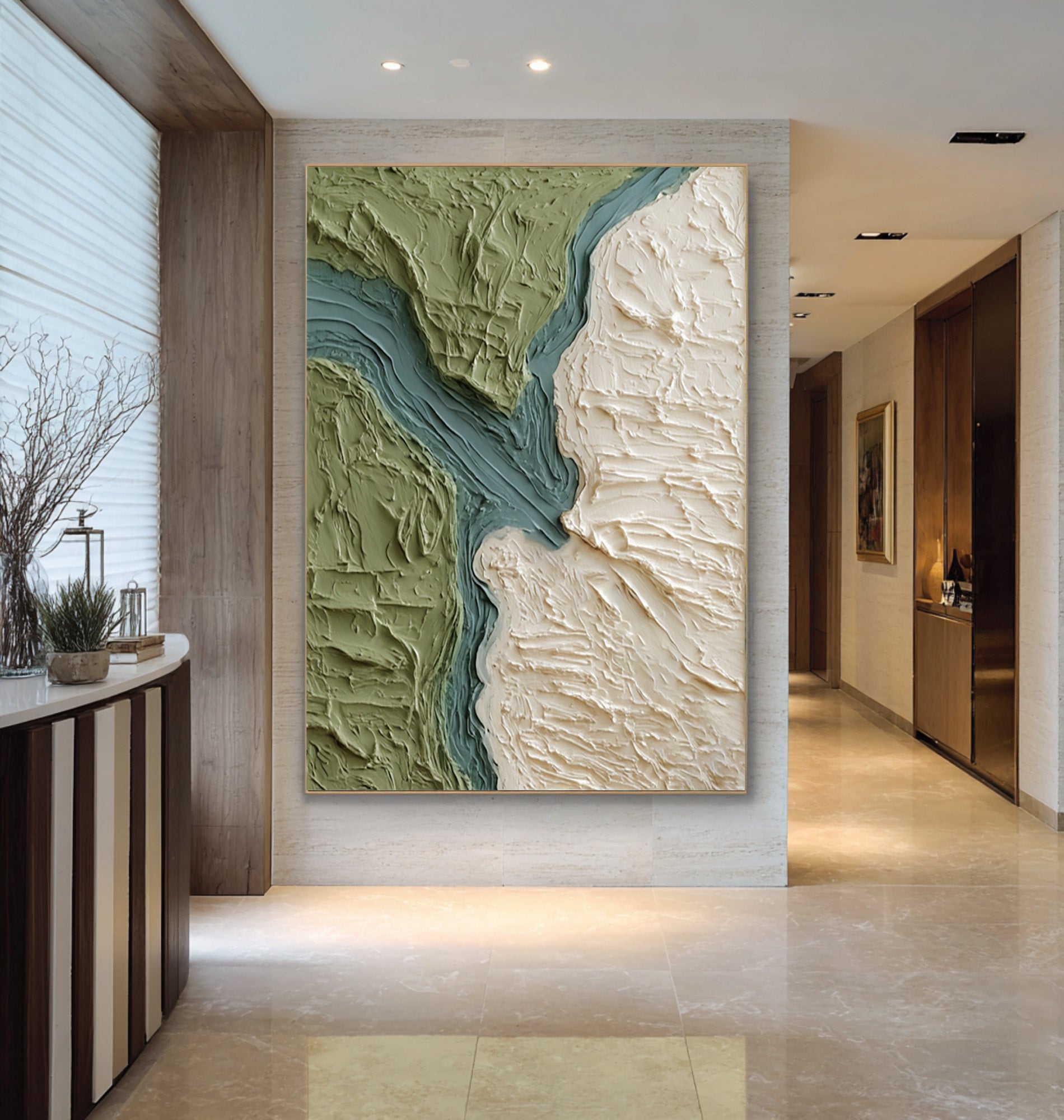 Large Modern Abstract Oil Painting, Green Terrain Textured Wall Art for Living Room #WAC 028