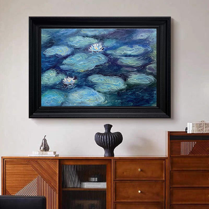 Deep Water Bloom: Monet-Esque Lilies, Deep Blue Landscape #BGA 189