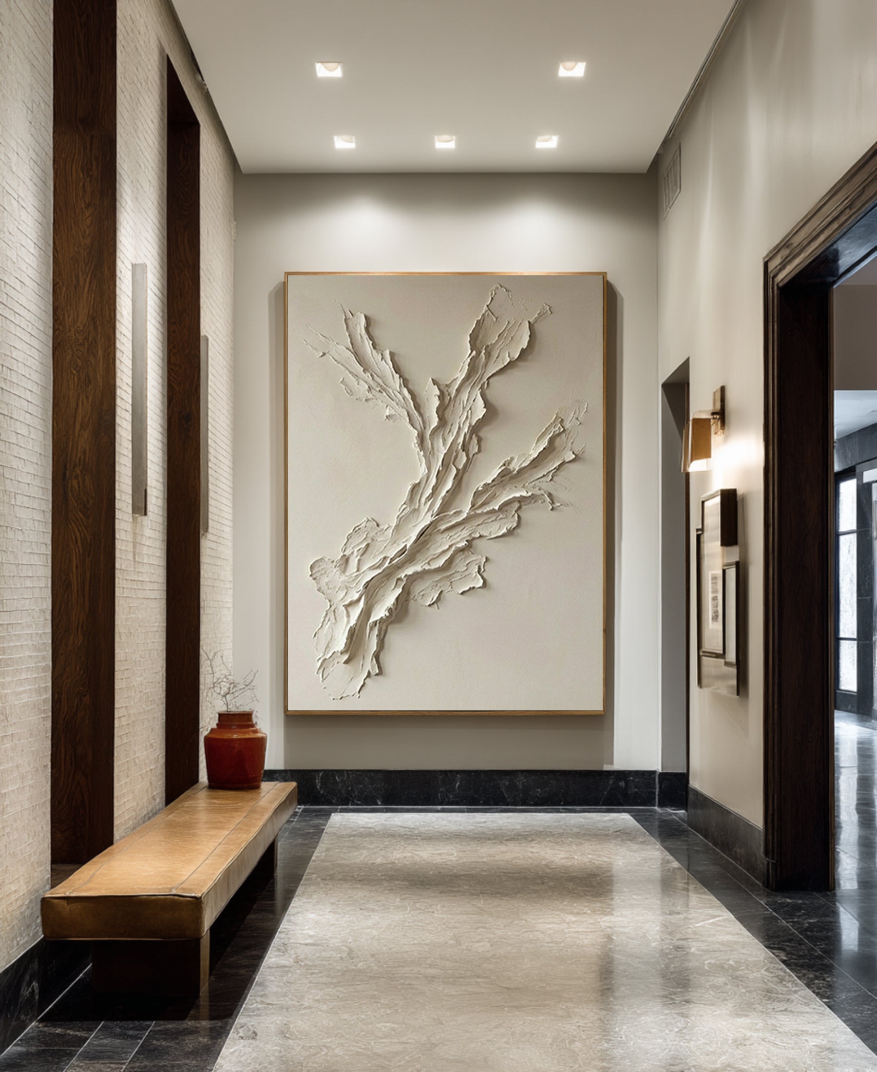 Large Handmade Oil Painting with Abstract Organic Relief Texture Design