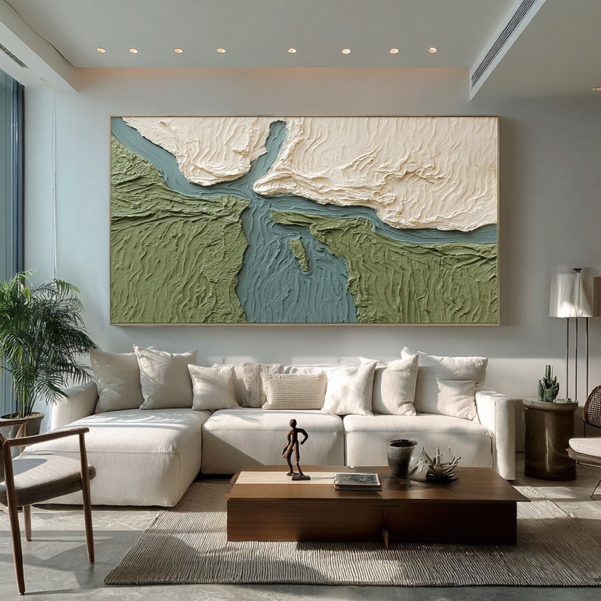 Large Contemporary Abstract Oil Painting, Textured Green Landscape Wall Art for Modern Interiors #WAC 026