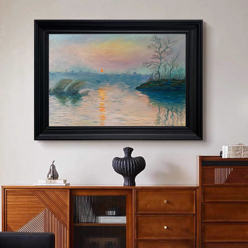Shoreline Hues: Monet-Style Sunset, Atmospheric Water Art #BGA 191