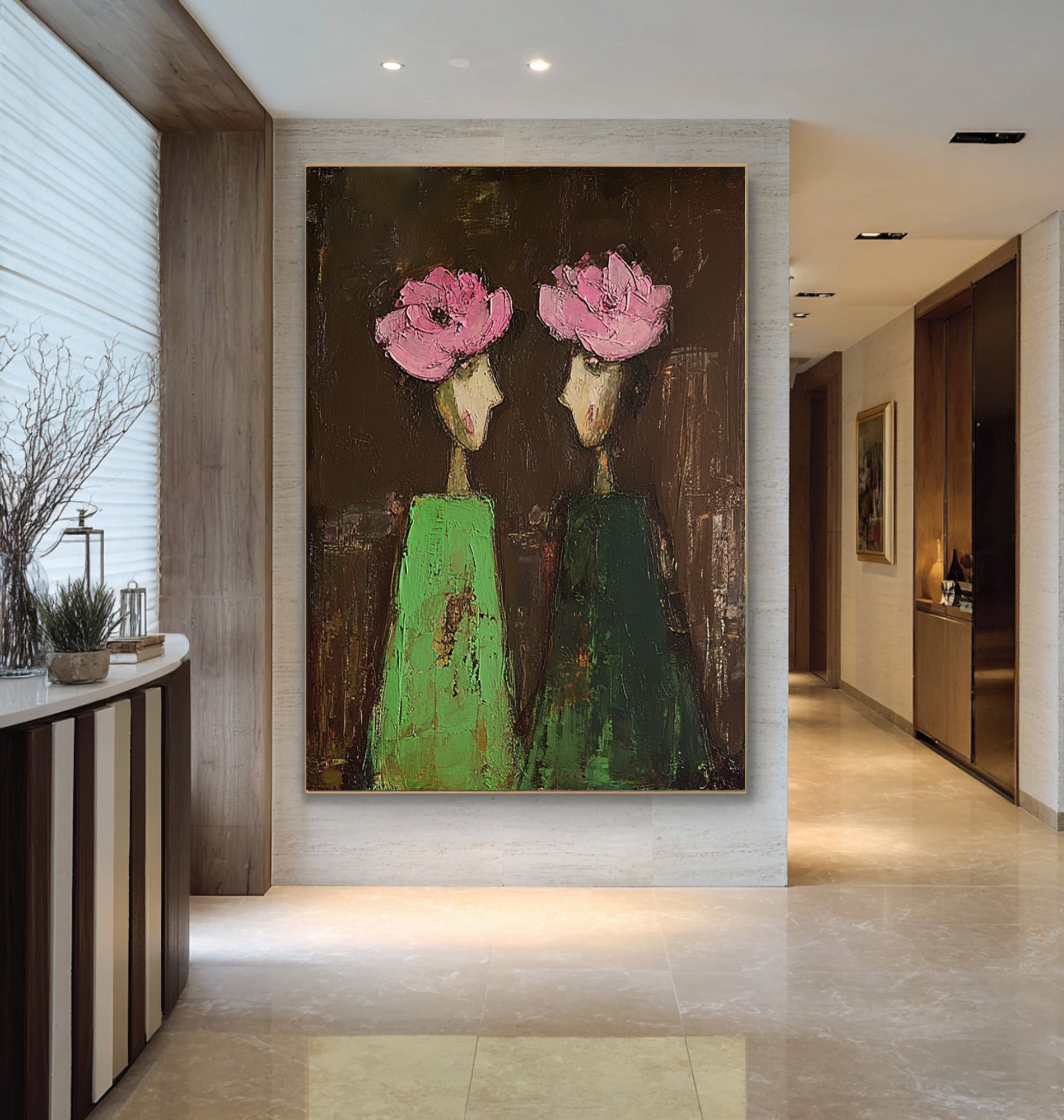 Large Abstract Portrait Oil Painting on Canvas – Dark Background Statement Wall Art #WAC 040