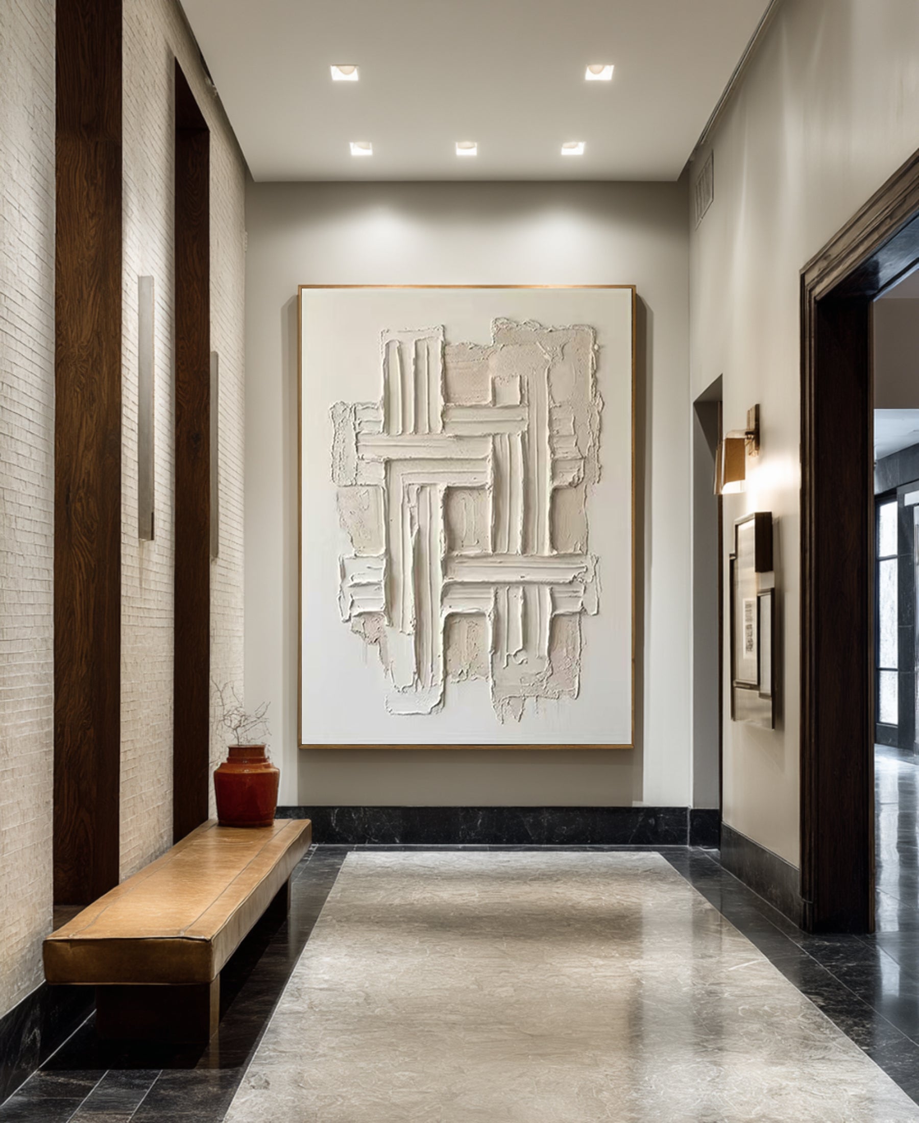 Large Linear Texture Oil Painting – Modern Neutral Abstract Wall Art