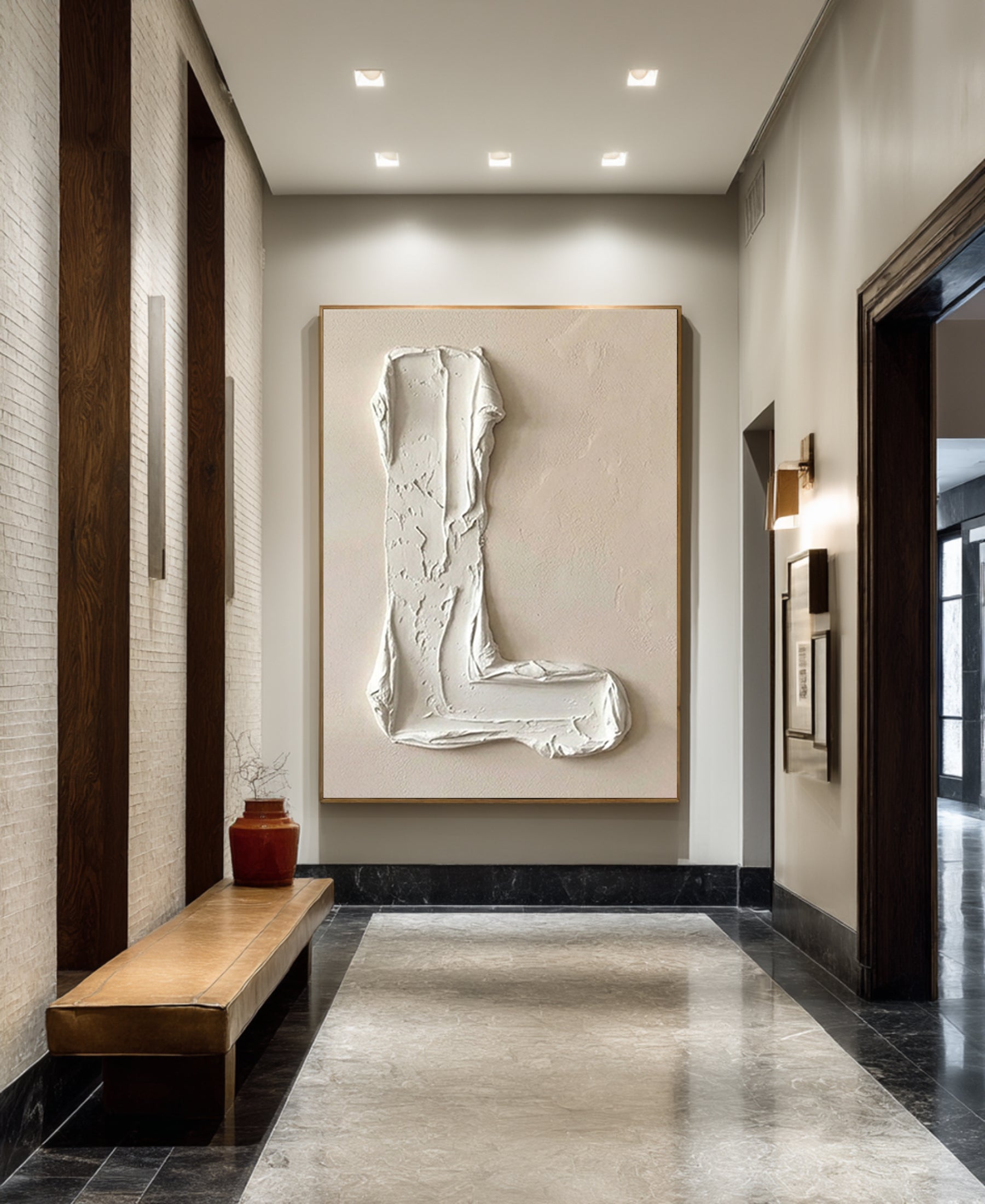 Large Beige Abstract Oil Painting – Minimalist Hand Painted Wall Art