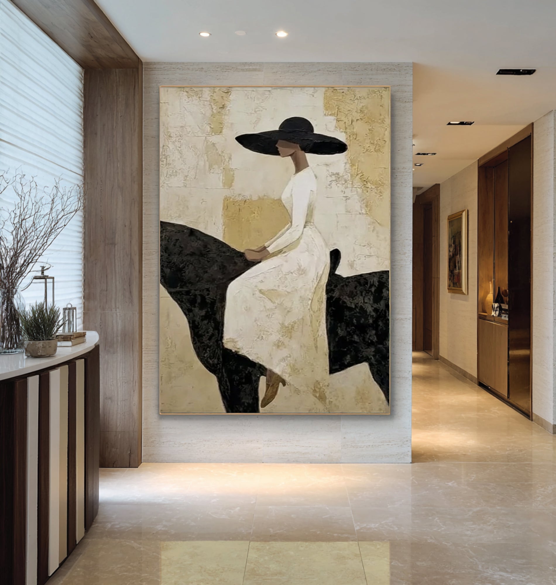 Contemporary Elegant Woman Portrait Horse Canvas Painting