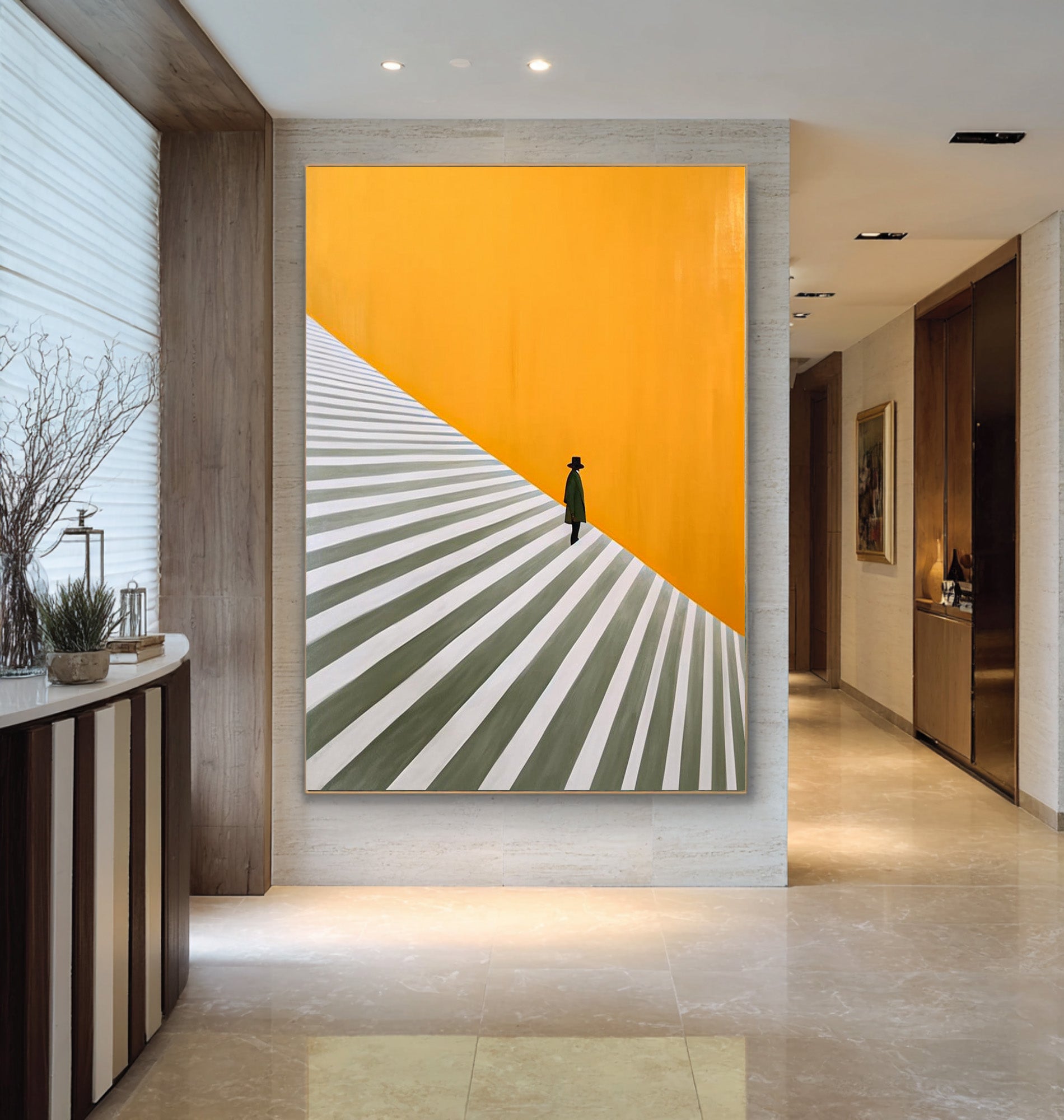 Large Minimalist Figure Staircase Abstract Oil Painting, Modern Wall Art for Hallway Decor #WAC 013