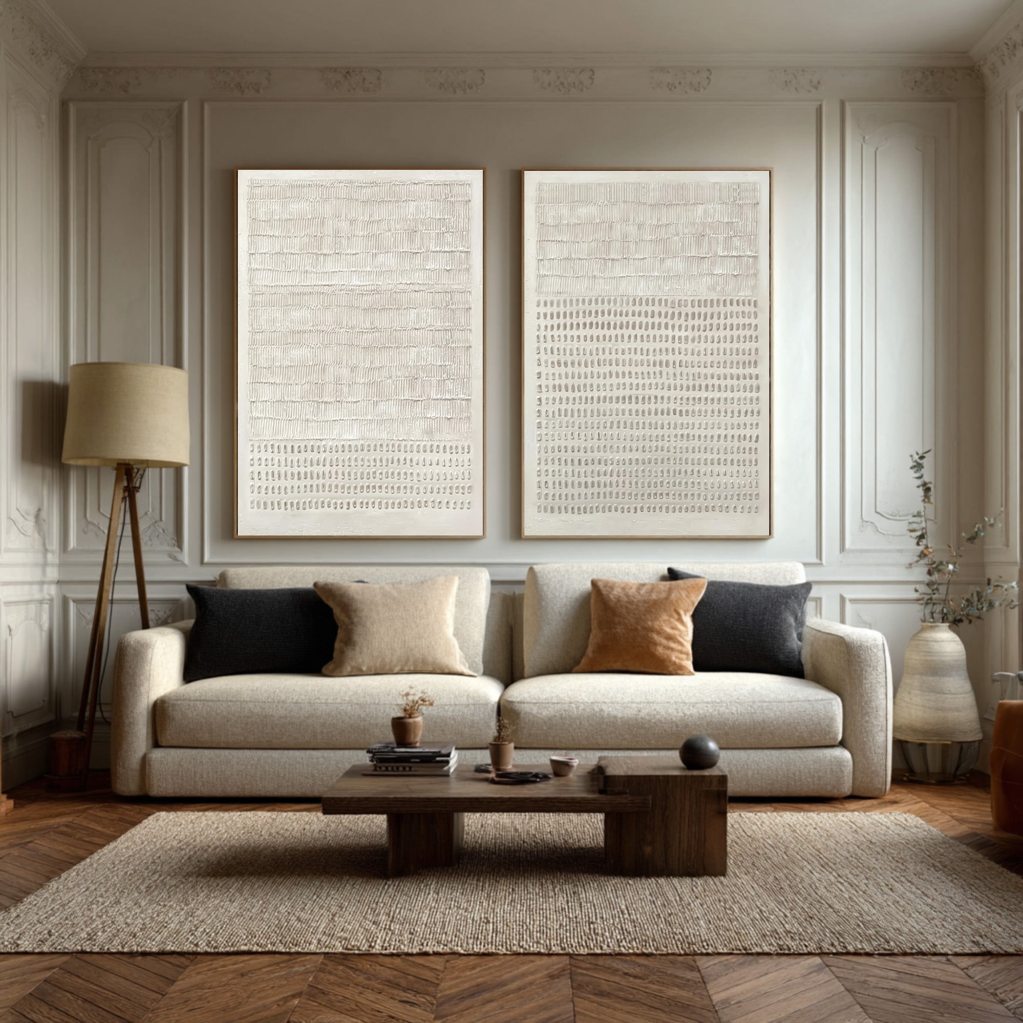 Contemporary Neutral Wall Art Set Two Piece Living Room #WG 032