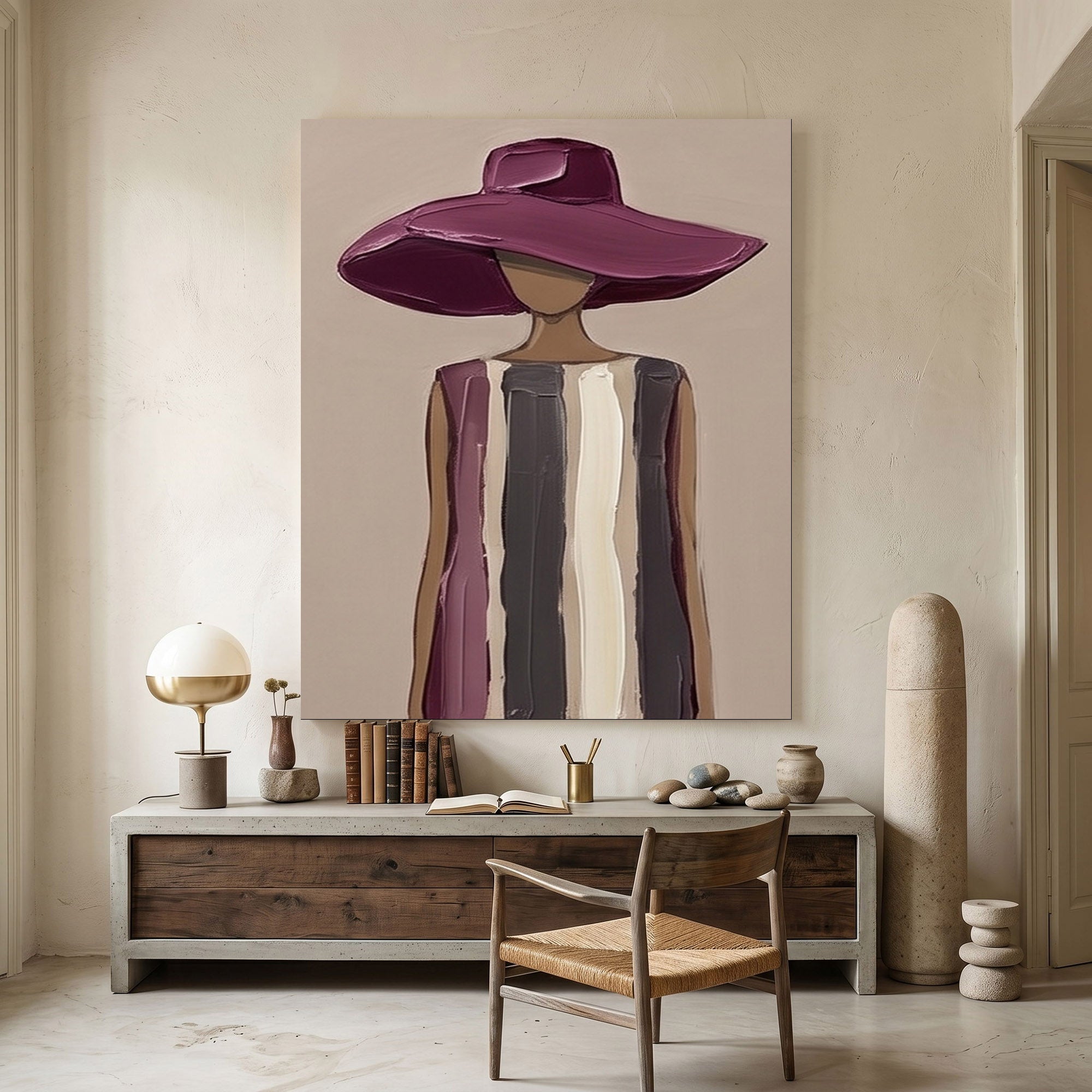 Large Woman Portrait Wall Art Abstract Oil Painting Cowgirl Cowboy Vintage Americana Art Western Woman Figure Minimalist Home Decor