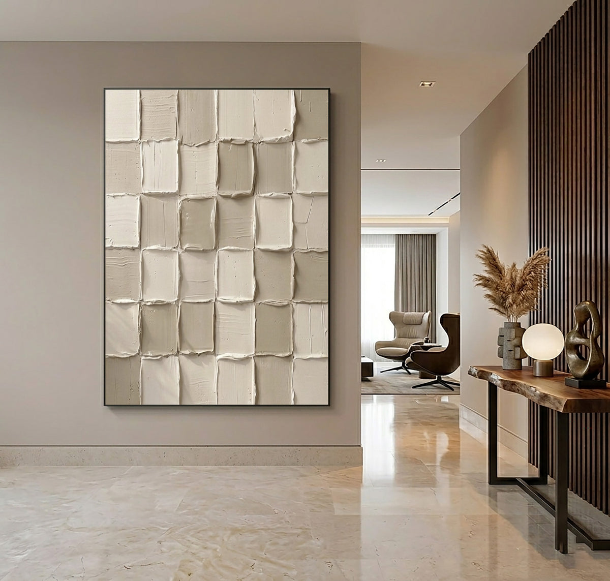 Handbuilt Grid Large White Textured Wall Art Ivory Abstract Sculptural Relief Modern Minimalist Decor