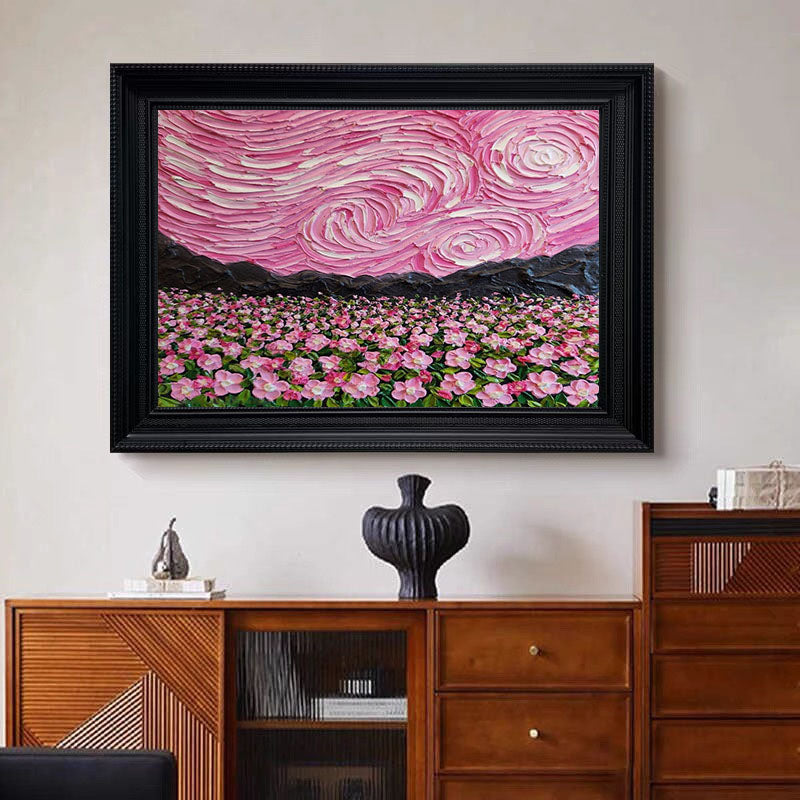 Pink Fields And Sky, Contemporary Landscape Wall Art #BGA 080