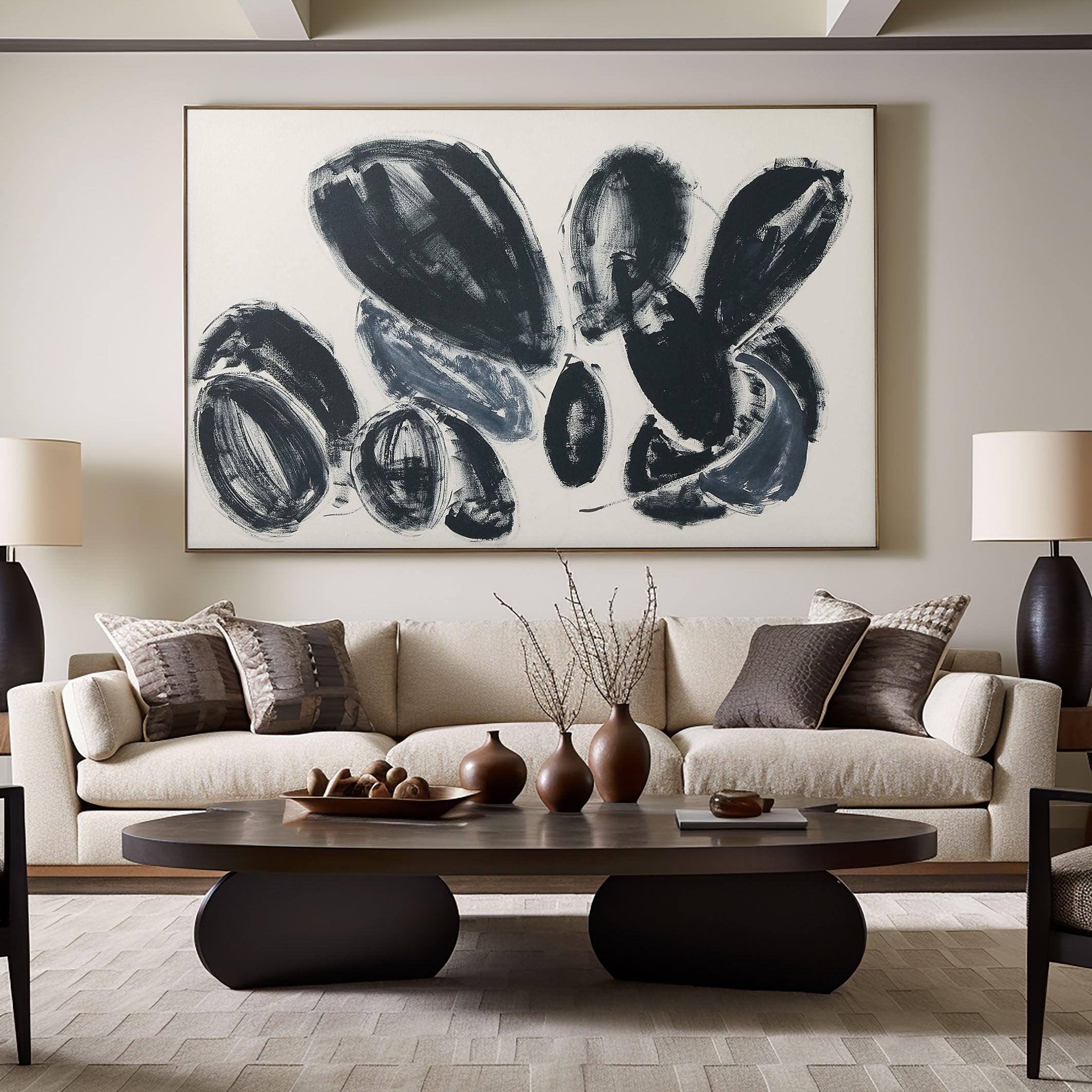 Large Black and Gray Rounded Shapes Abstract, Minimalist Art #BGA 110