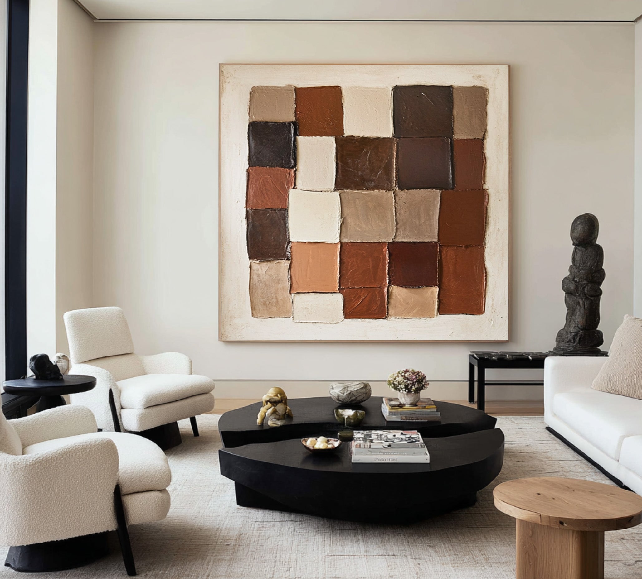 Large Modern Abstract Oil Painting, Earth-Tone Geometric Wall Art for Contemporary Interiors #WAC 008
