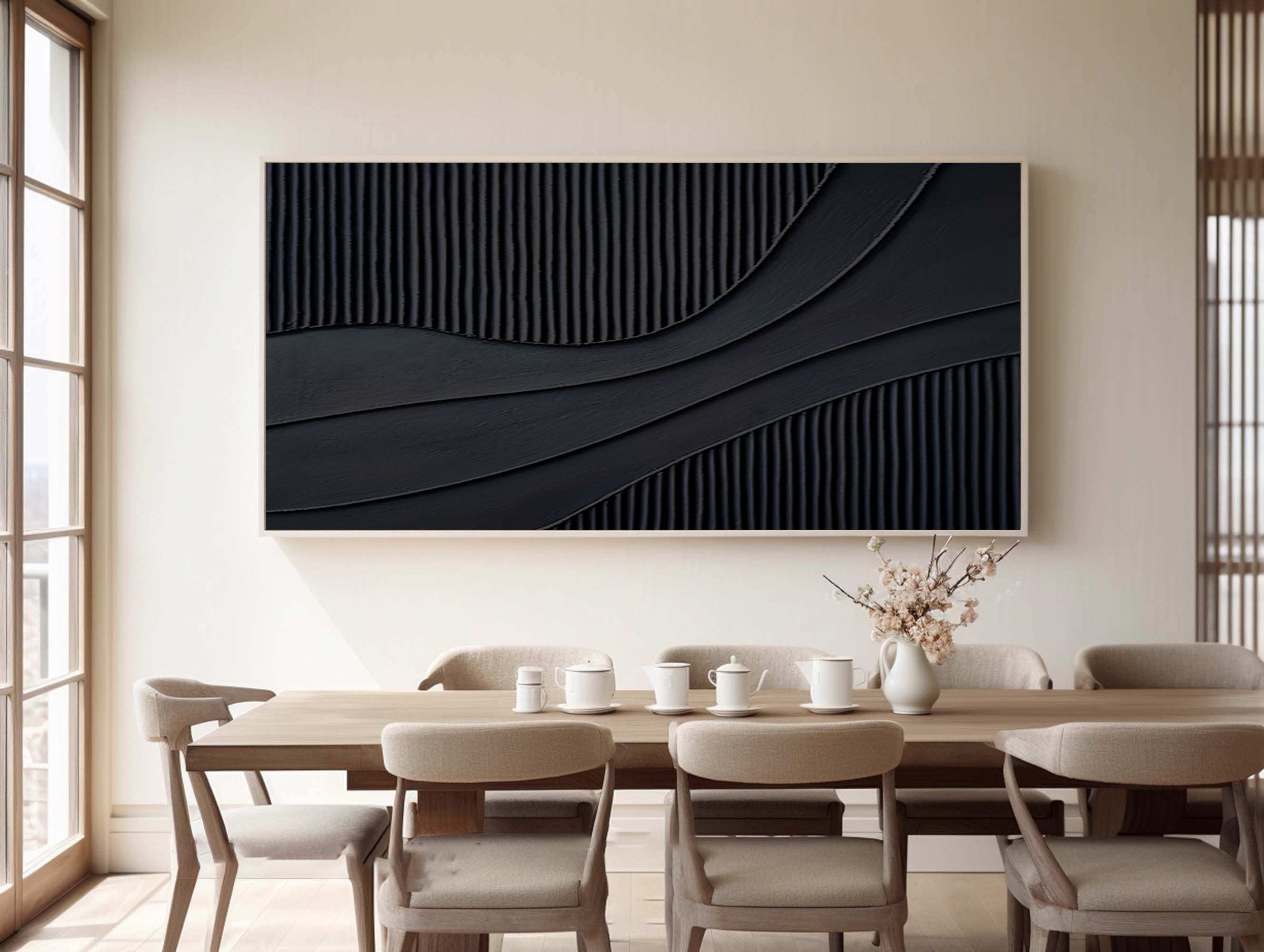 Black Minimalist Abstract Textured Oil Painting Modern Home Decor #BM 078