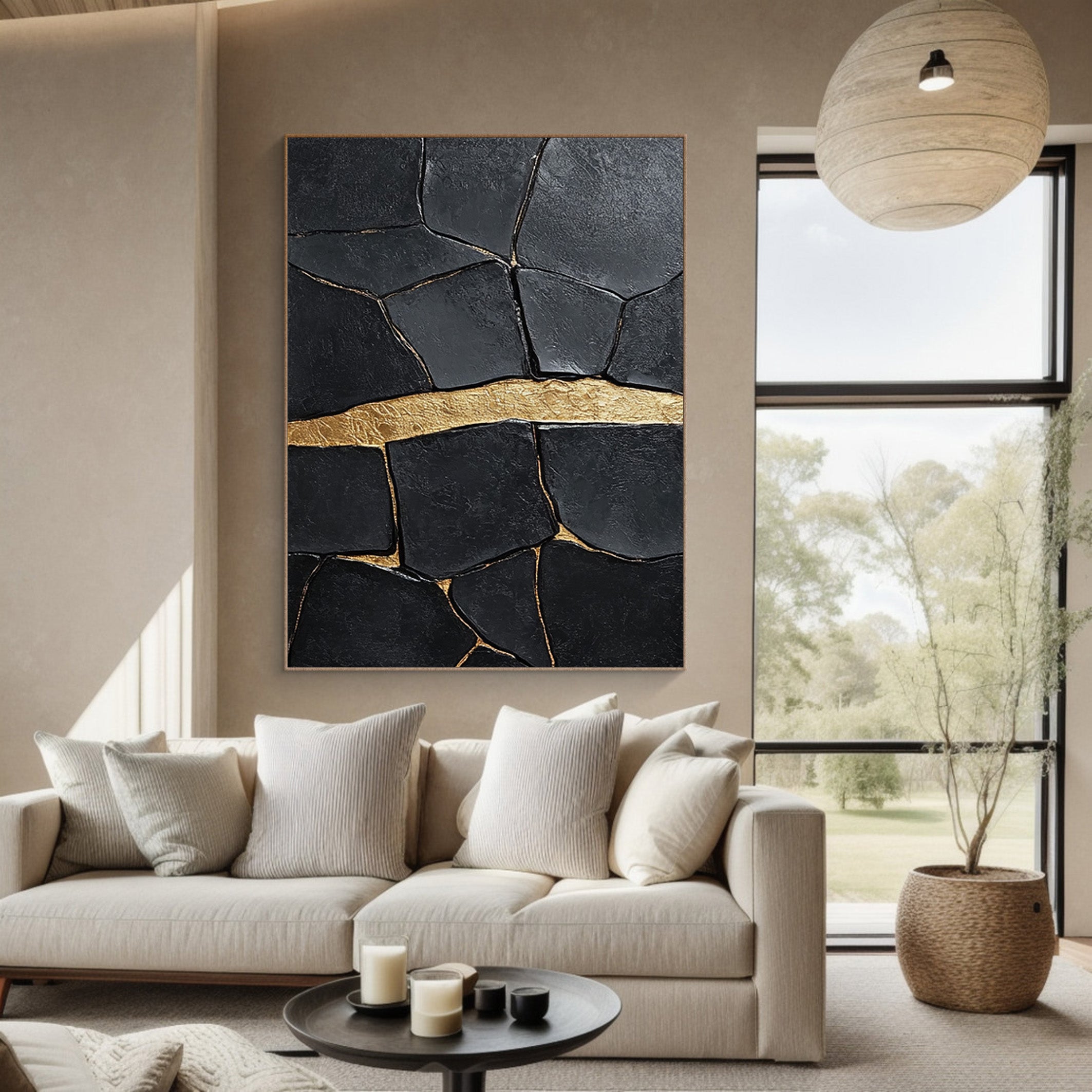 Textured Black Canvas with a Striking Horizontal Gold Accent #BGA 266