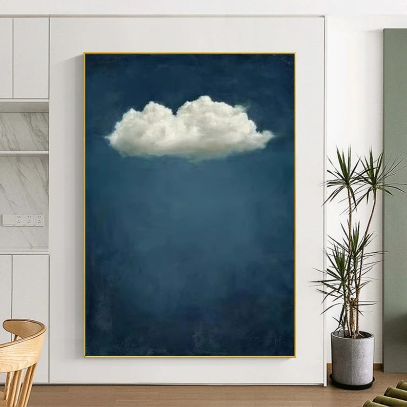 Minimalist Cloudscape Canvas, Deep Emerald Blue Wall Art #BGA 161