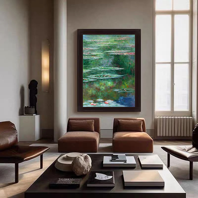 Monet Inspired Water Lilies, Vertical Impressionist Canvas #BGA 172