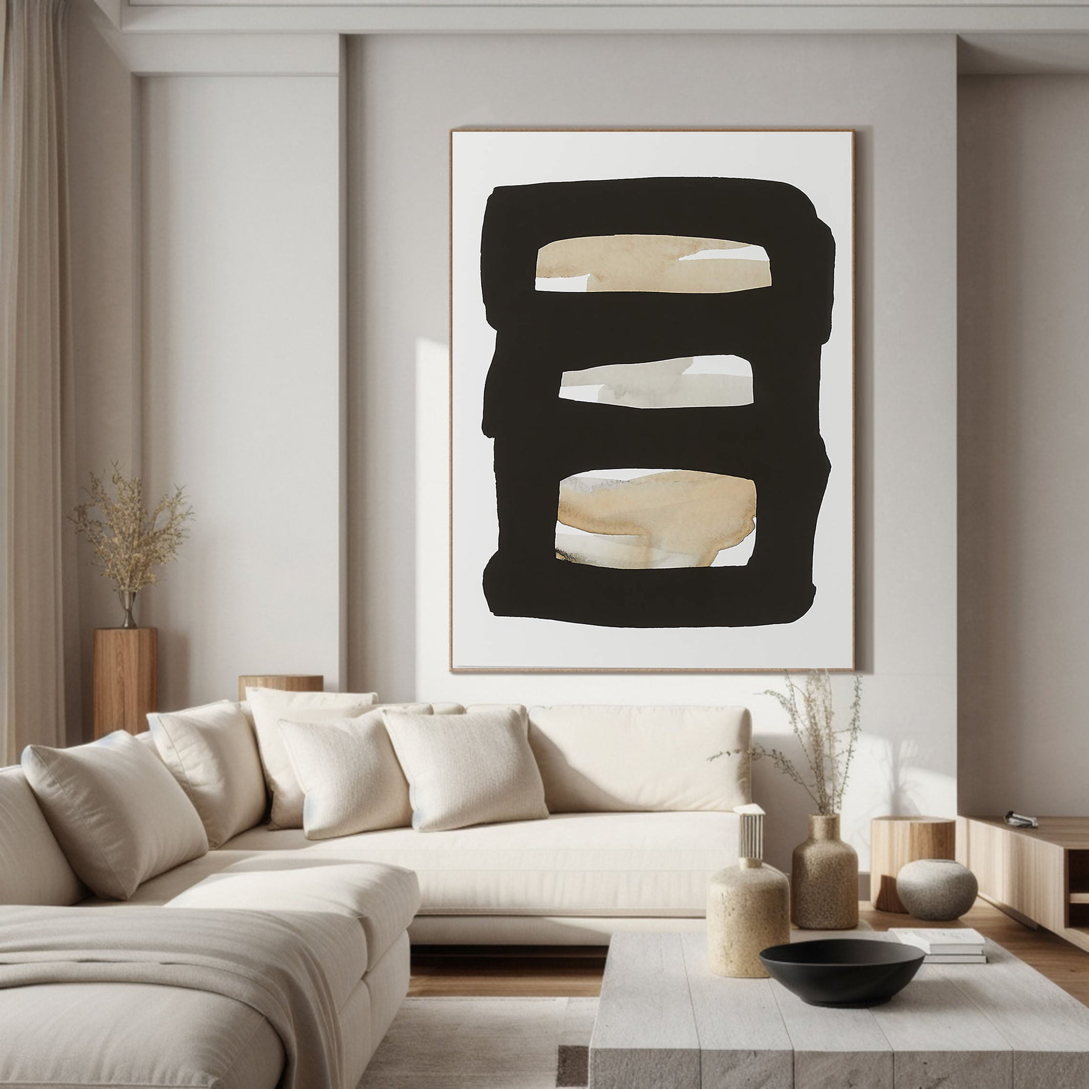 Beige Graphic Abstract Wall Art With Black Frame #BGA 097