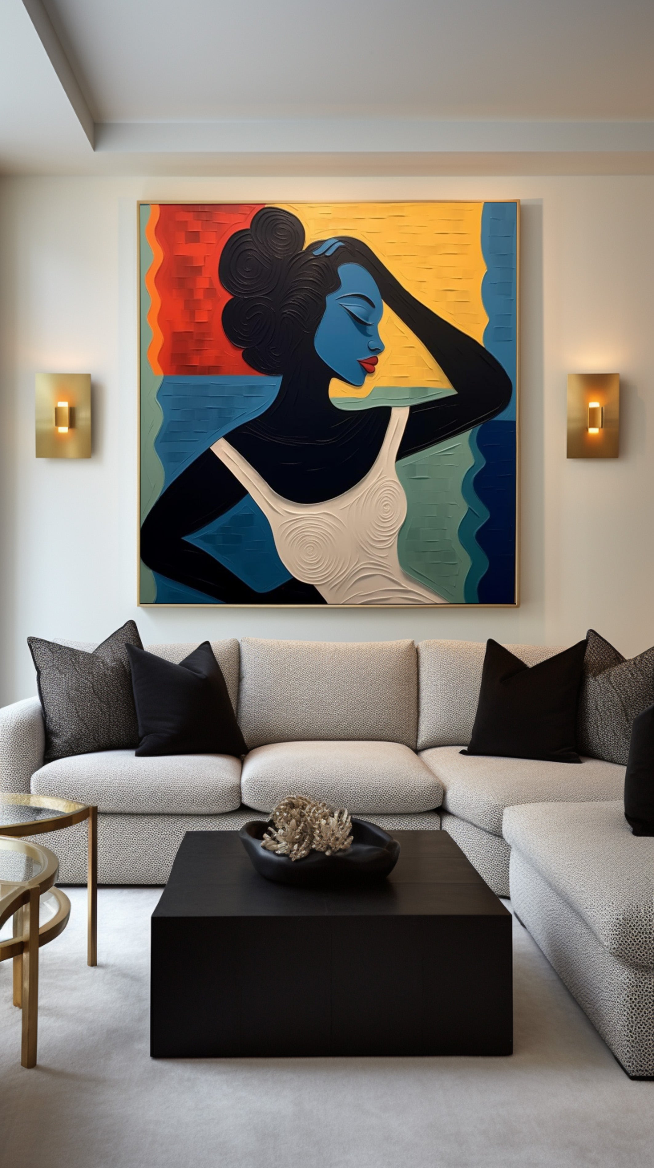 Textured Portrait with Bold Color Blocks, Modern Surreal #BGA 239