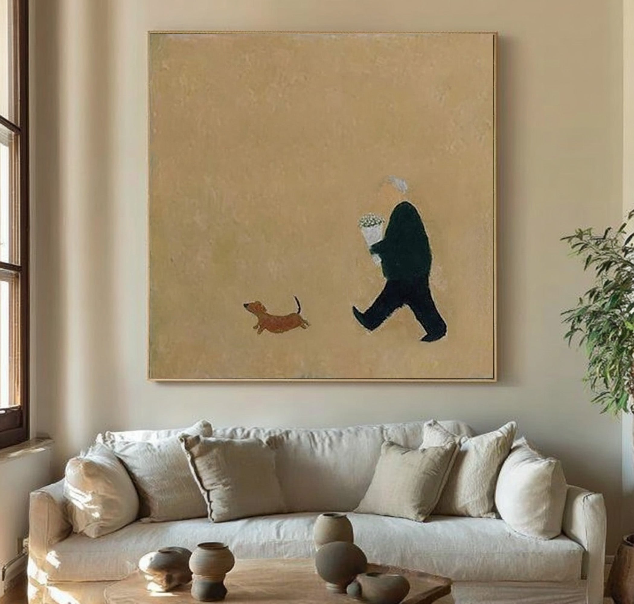 Large Minimalist Figure Abstract Oil Painting, Warm Modern Wall Art for Living Room Decor #WAC 014