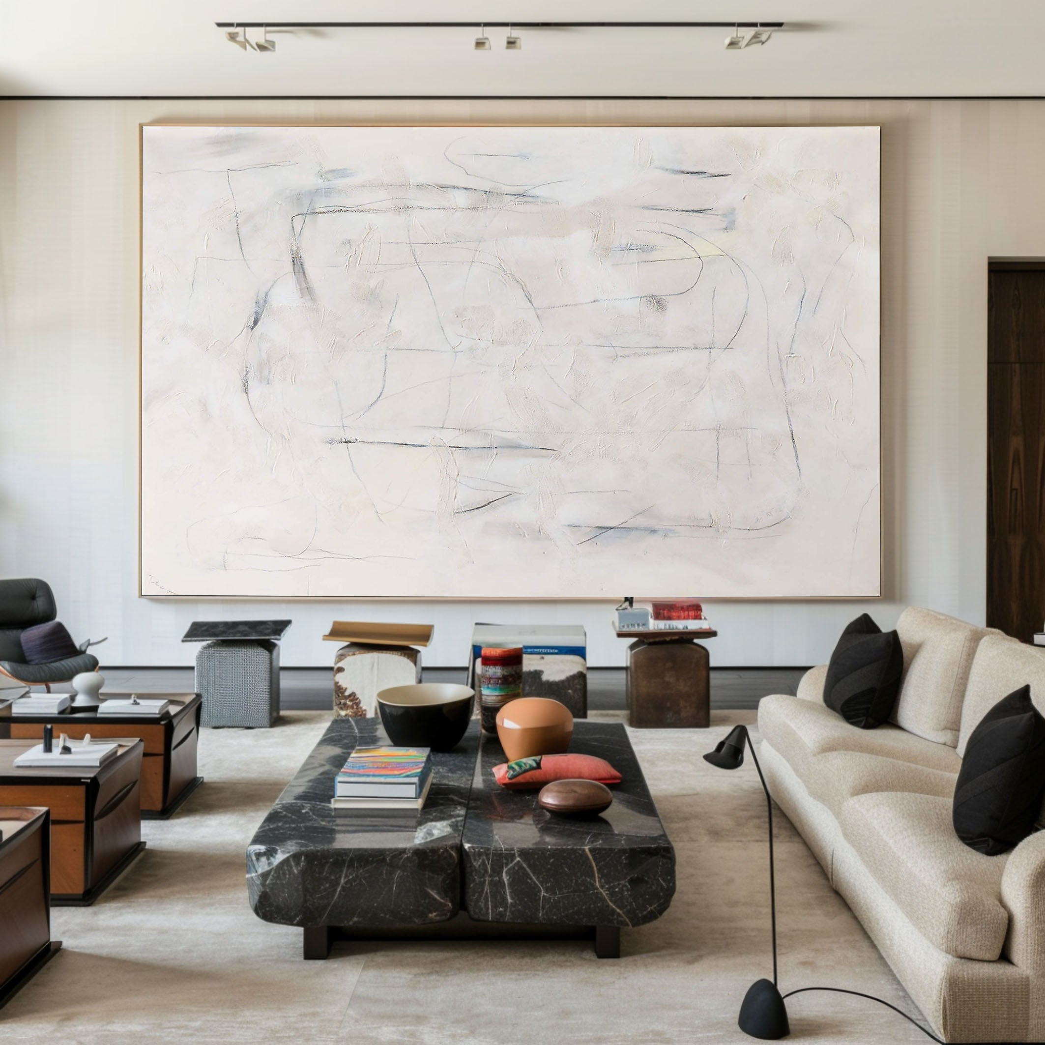 Delicate Line Abstraction on Beige, Minimalist Wall Art #BGA 118