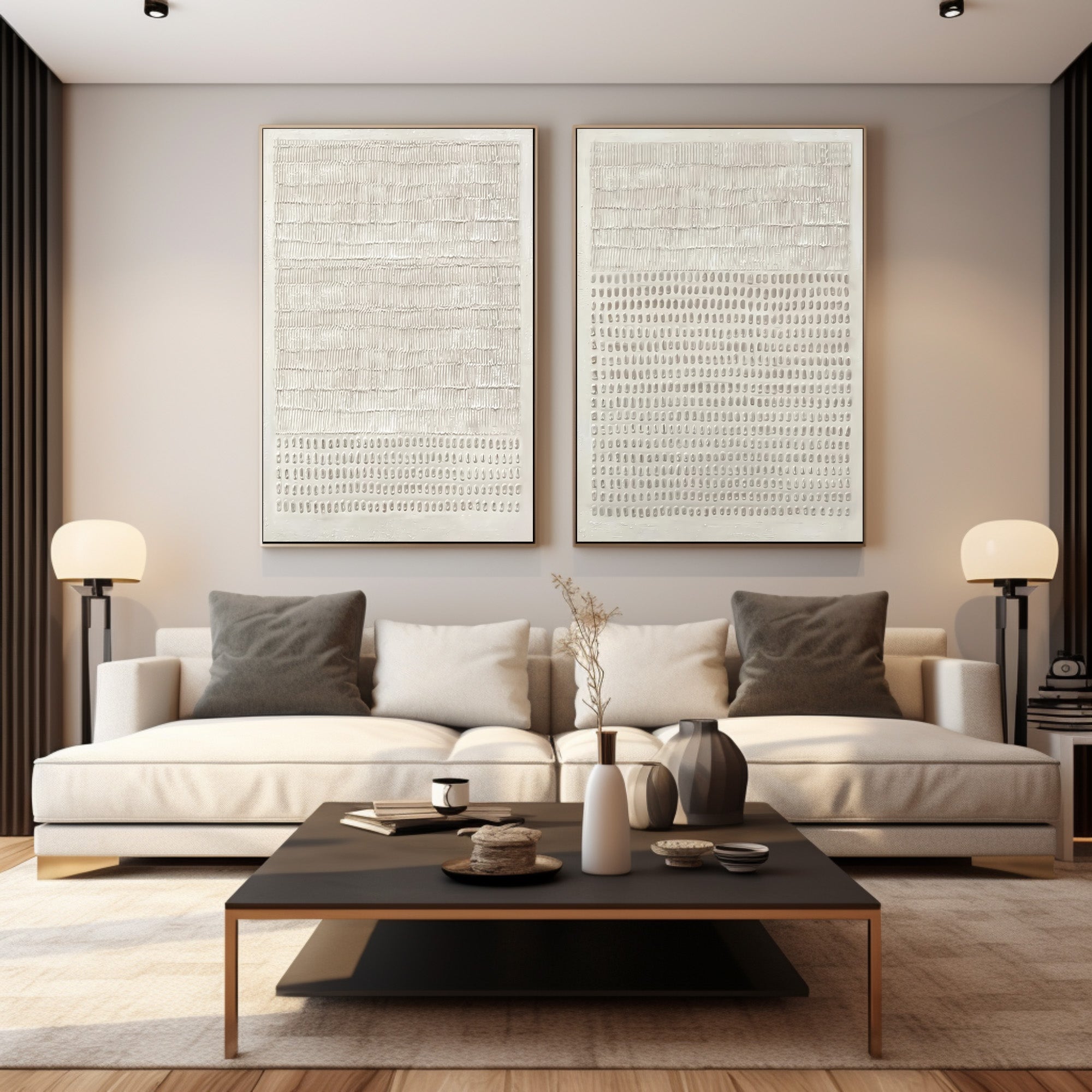 Contemporary Neutral Wall Art Set Two Piece Living Room #WG 032