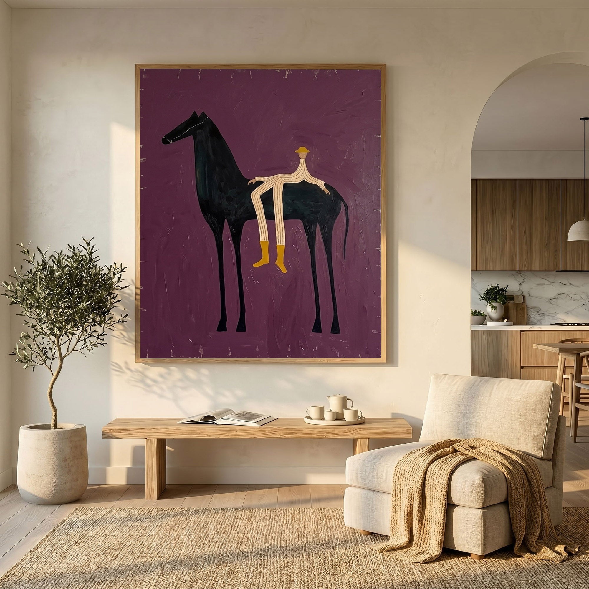Large Western Horse Wall Art Modern Equestrian Oil Painting Minimalist Cowboy Artwork