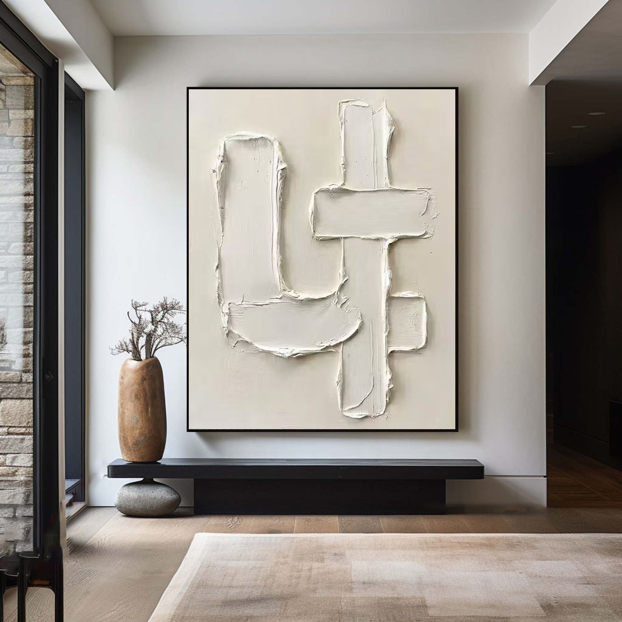 Large Neutral Textured Oil Painting for Elegant Modern Interiors