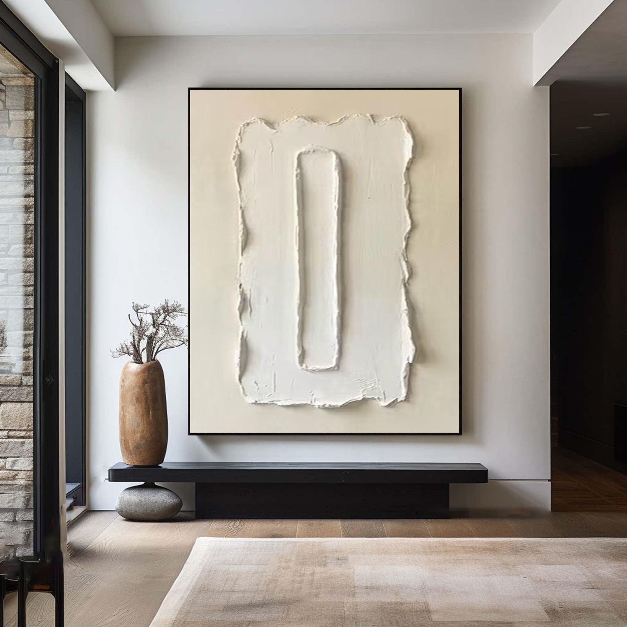 Large Handmade Oil Painting Featuring Organic Minimal Texture Art