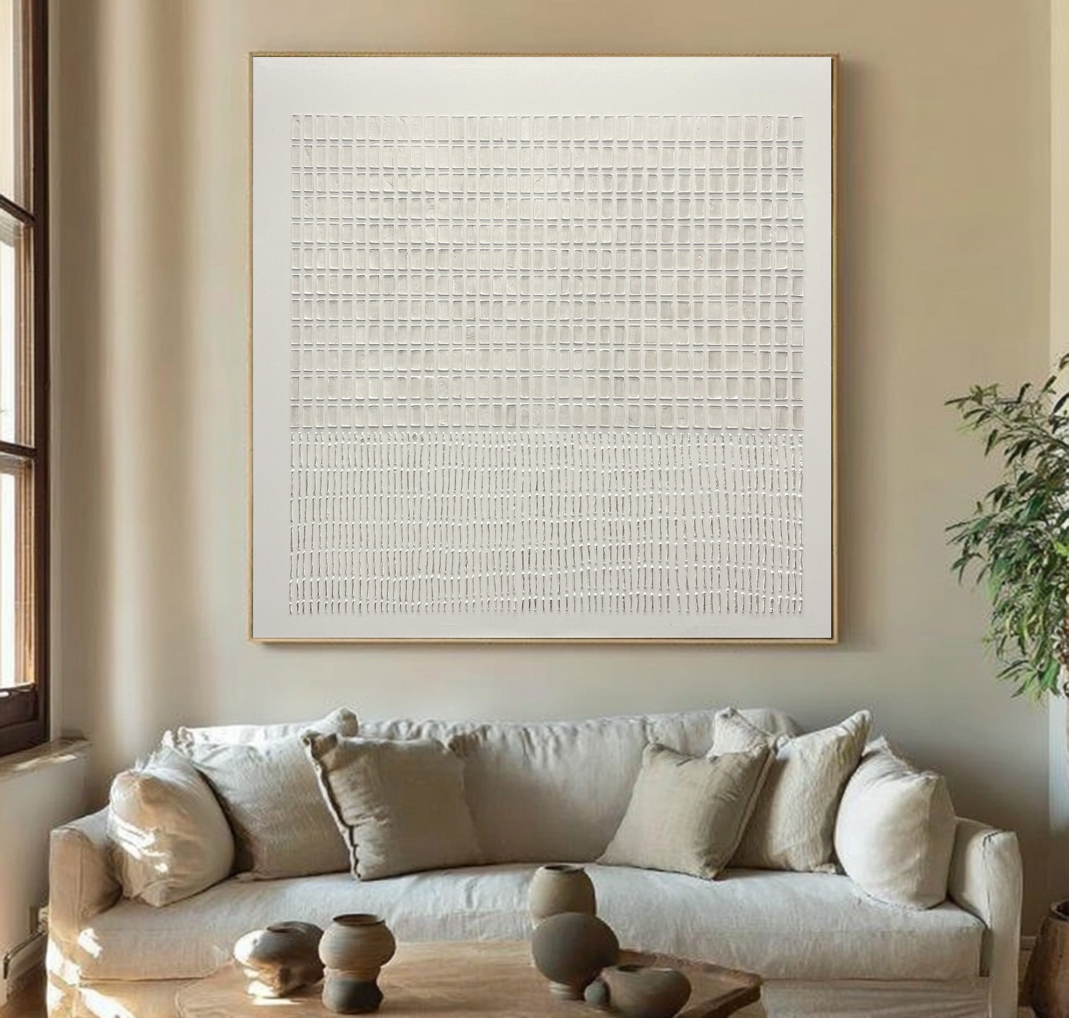 Large Minimal Abstract Oil Painting, Beige Textured Statement Wall Art for Hallway Decor #WAC 017