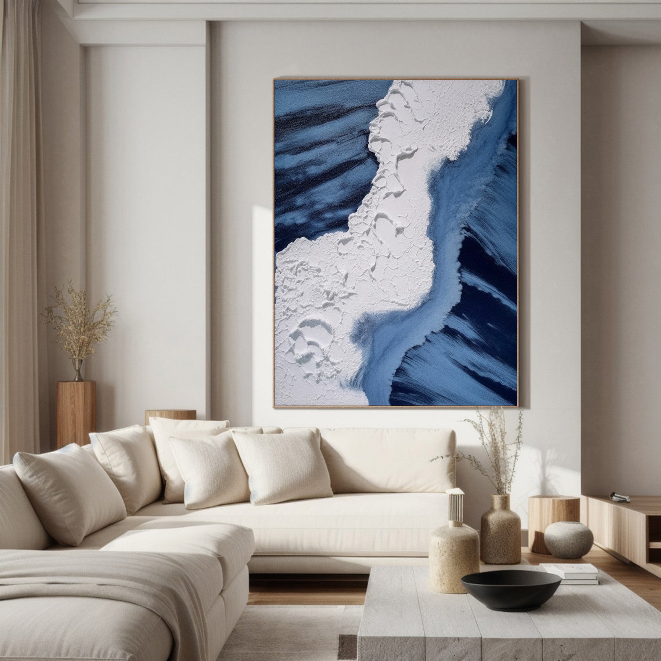 Textured Ocean Abstract, Bold Blue and White Wall Art #BGA 241