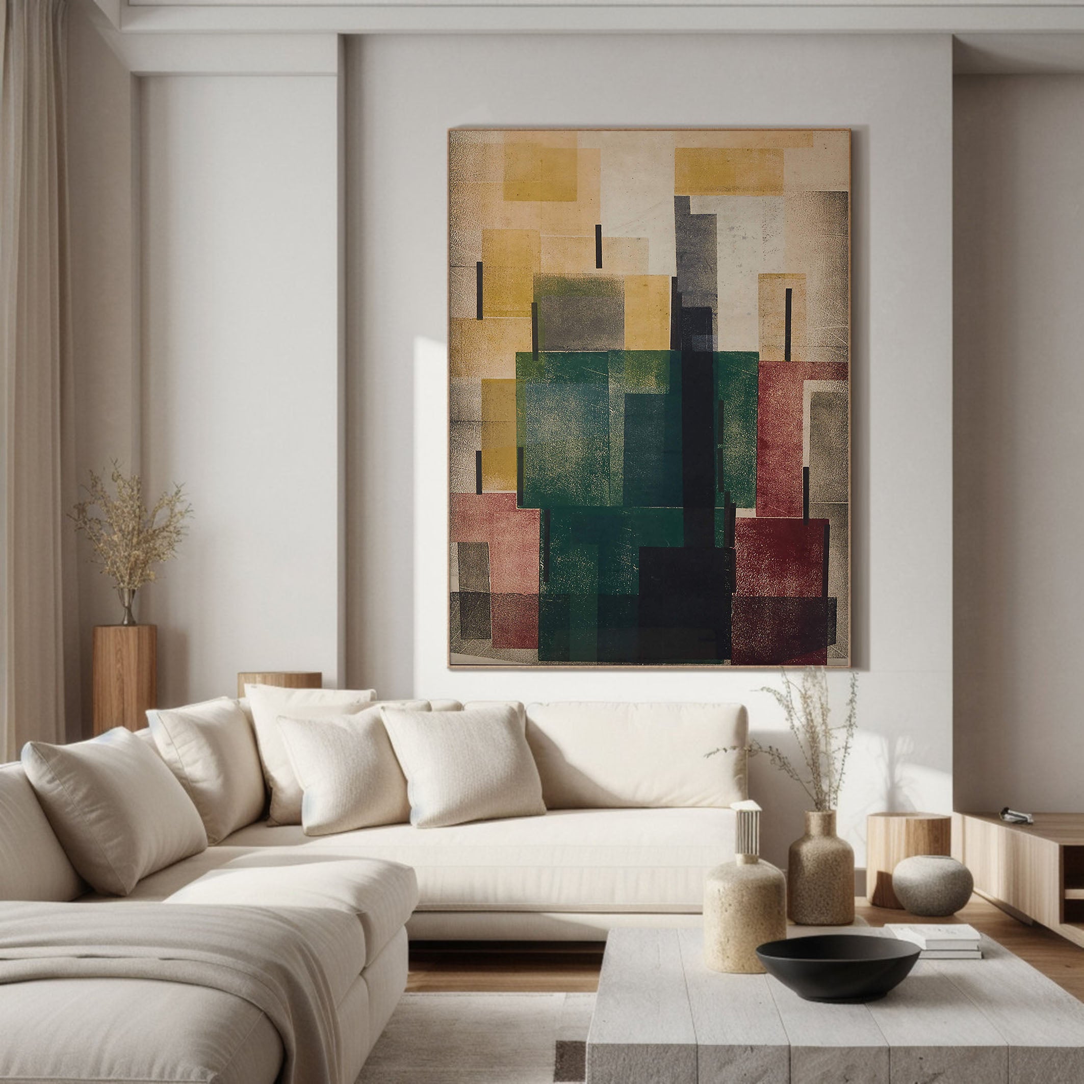 Urban Abstract With Layered Shapes, Contemporary Canvas #BGA 098