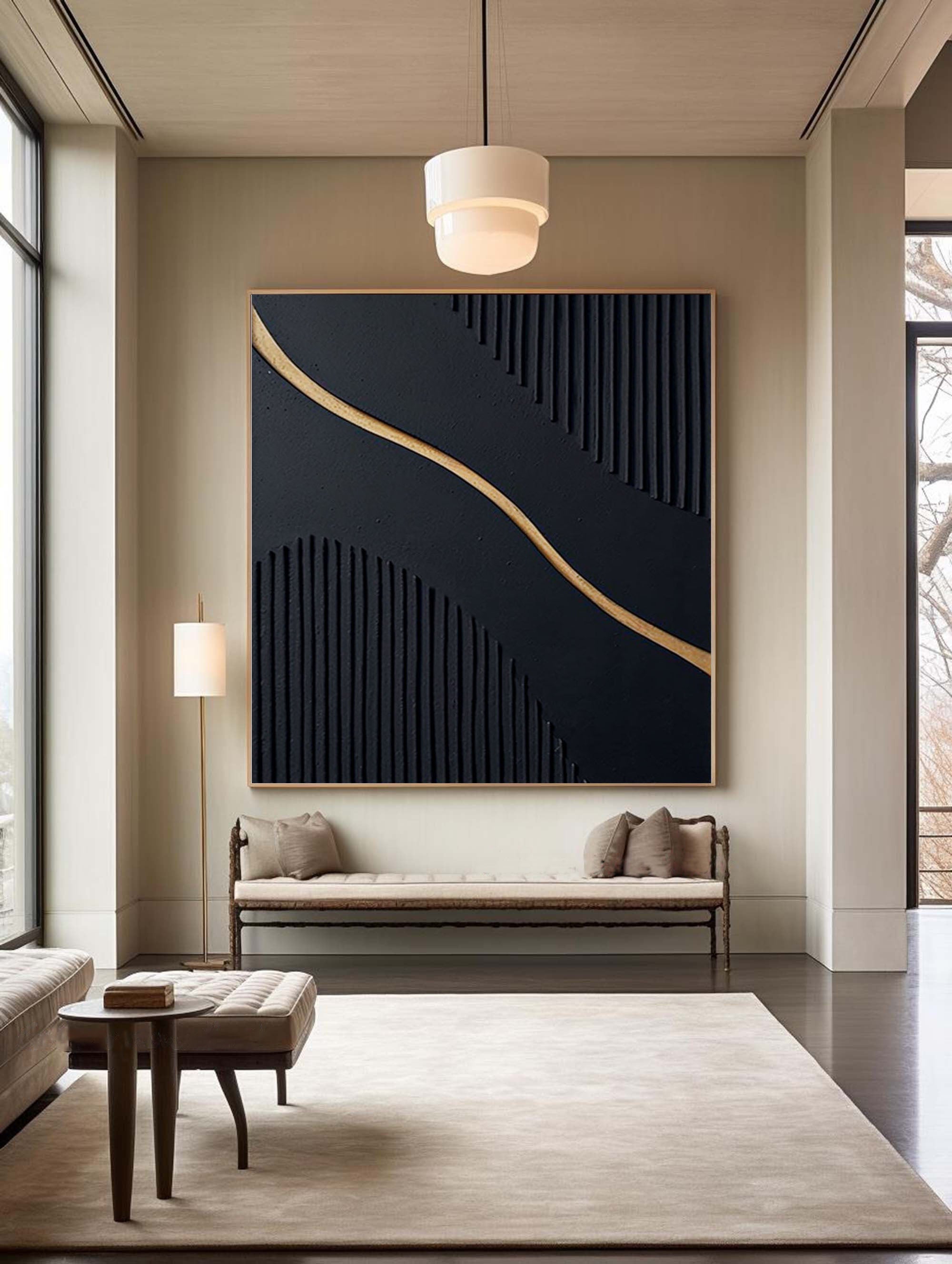 Large Black and Gold Abstract Canvas Wall Art #BM 081