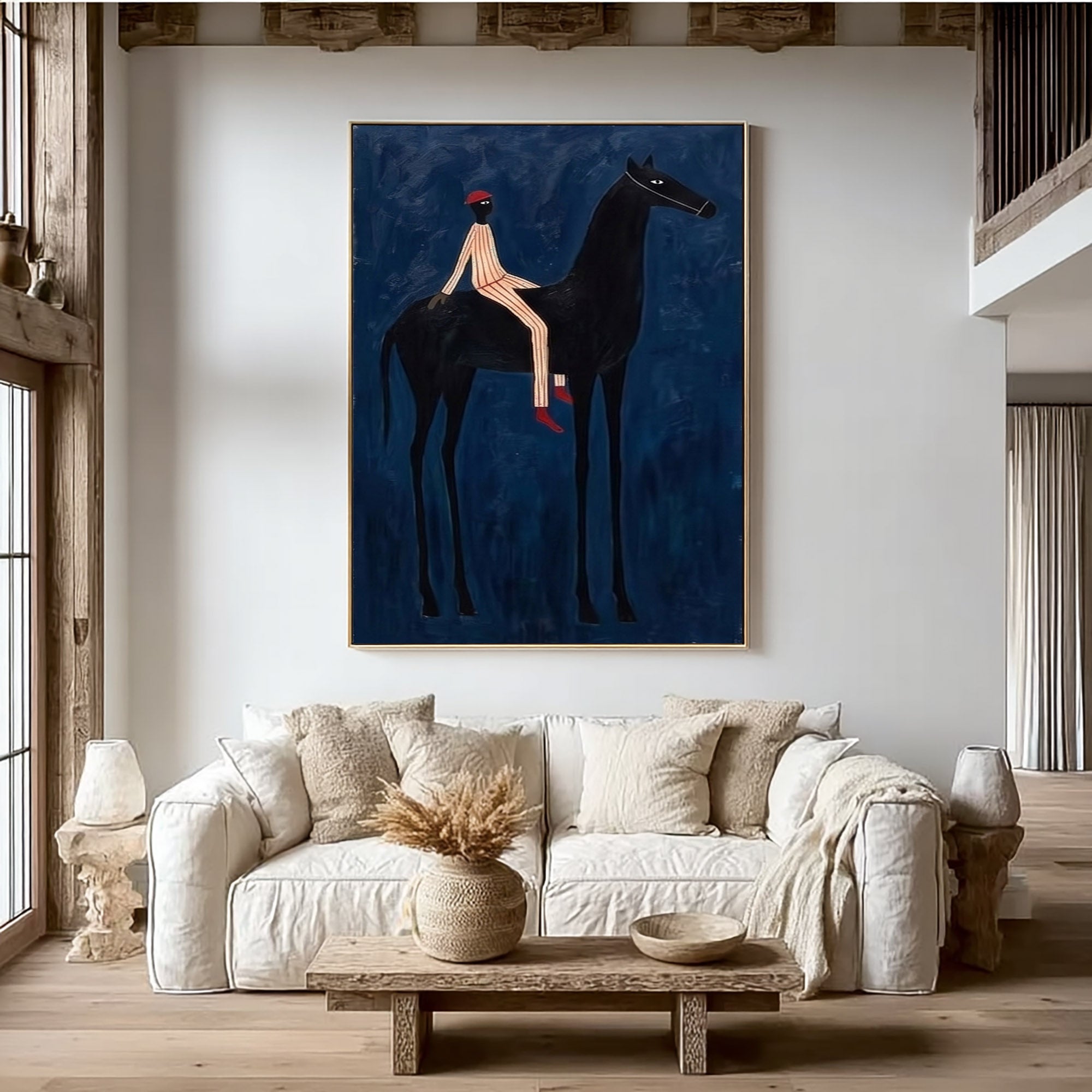 Large Cowboy Wall Art Modern Equestrian Horse Painting Midnight Rider