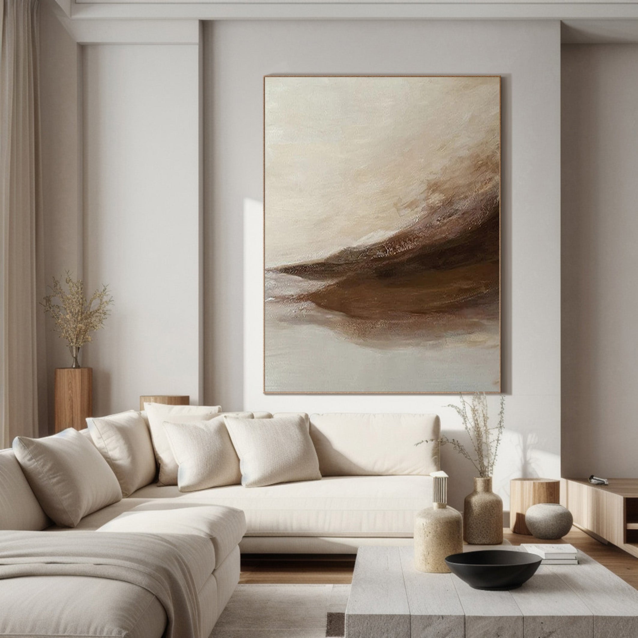 Whispering Sands: Beige And Brown Abstract Wall Canvas #BGA 209
