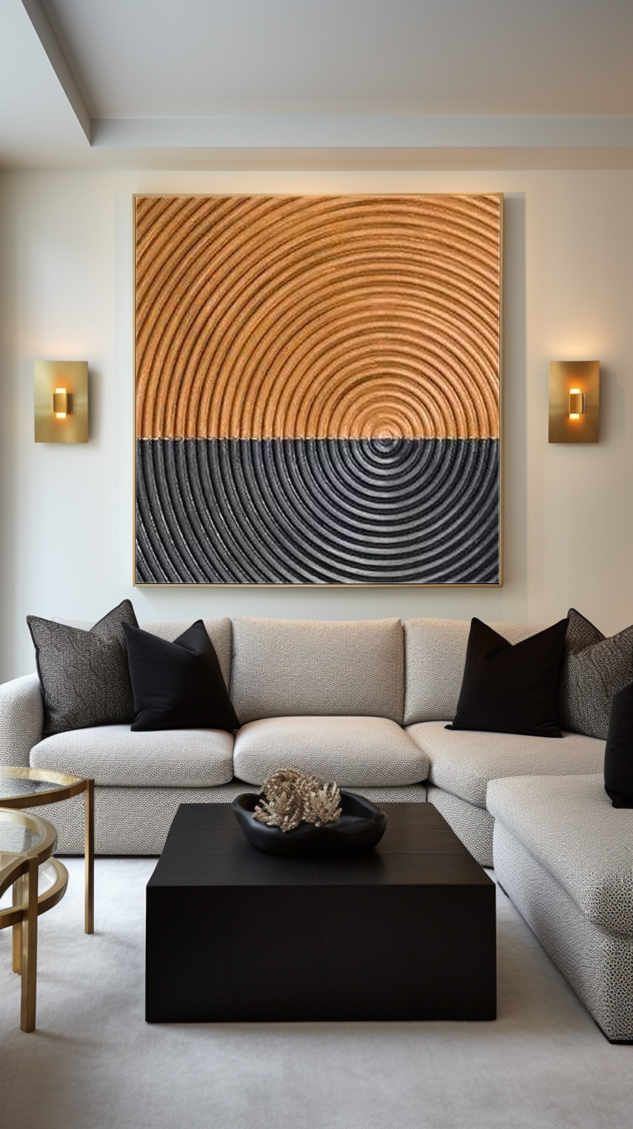Dual Resonance: Abstract Circular Art, Two-Tone Textured Art #BGA 217