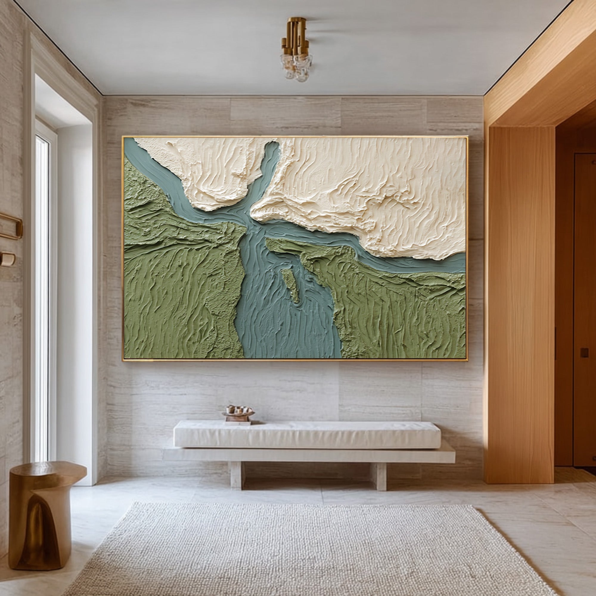 Large Contemporary Abstract Oil Painting, Textured Green Landscape Wall Art for Modern Interiors #WAC 026