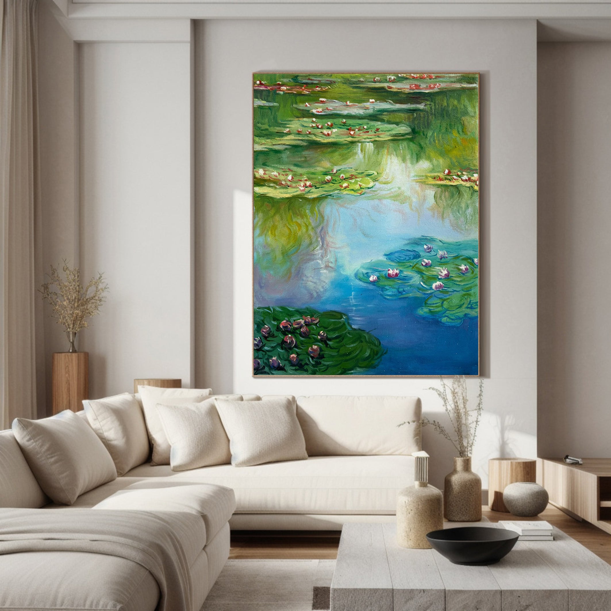 Monet's Water Lilies Tribute, Vertical Impressionist Depth #BGA 179