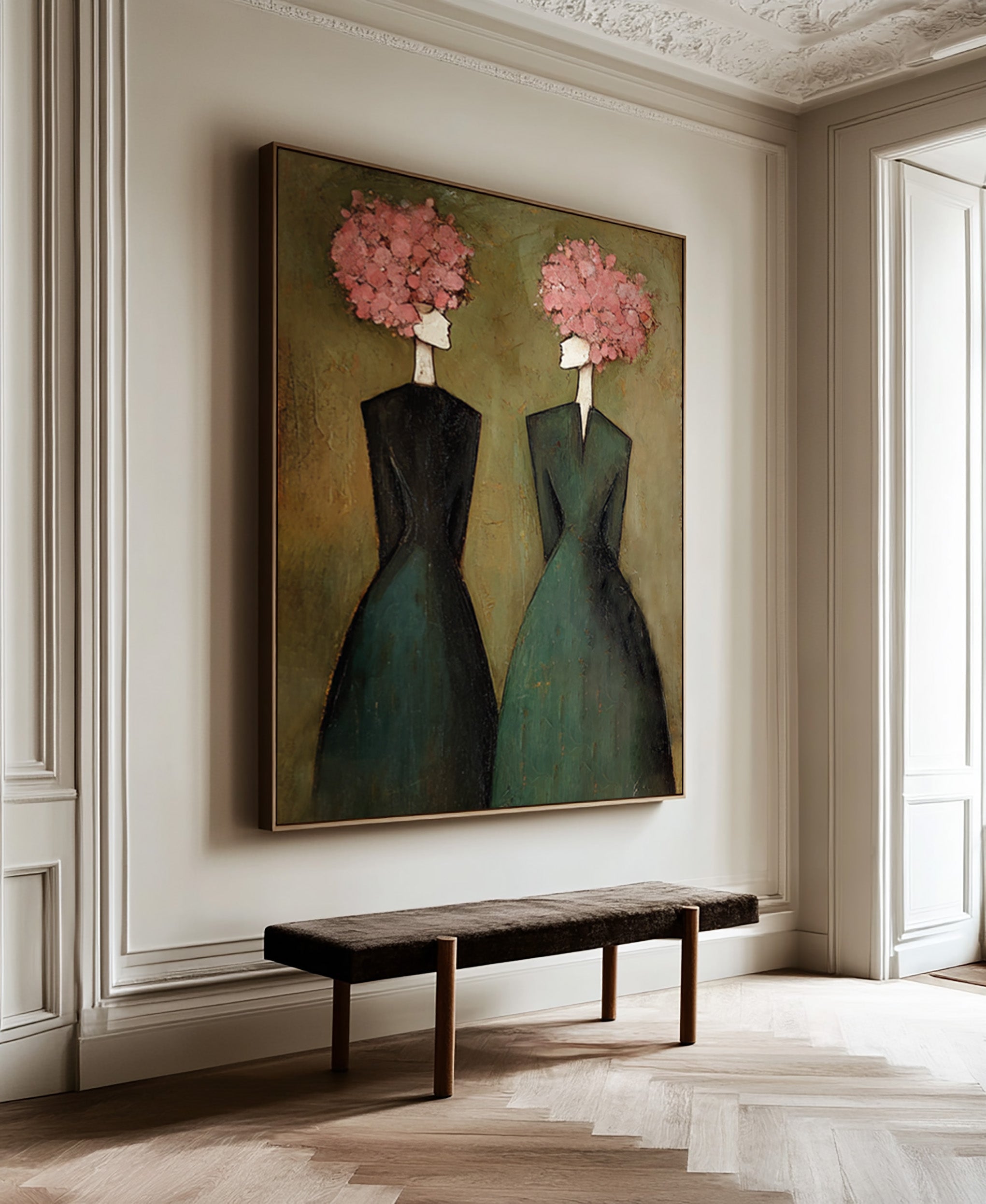 Large Elegant Figurative Oil Painting on Canvas – Contemporary Pink Portrait Wall Art #WAC 034