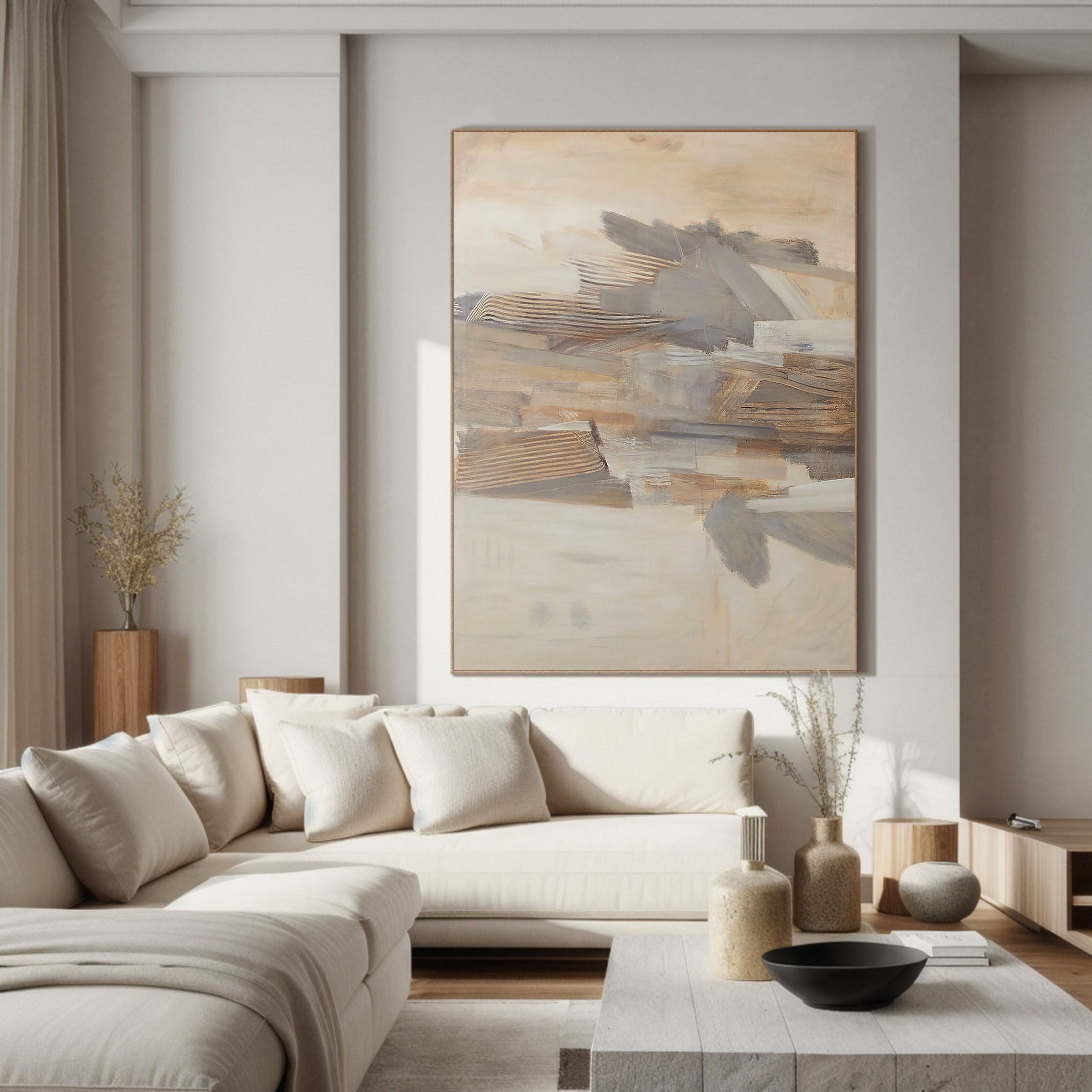 Earth Tones Textured Geometric Landscape, Modern Wall Art #BGA 100