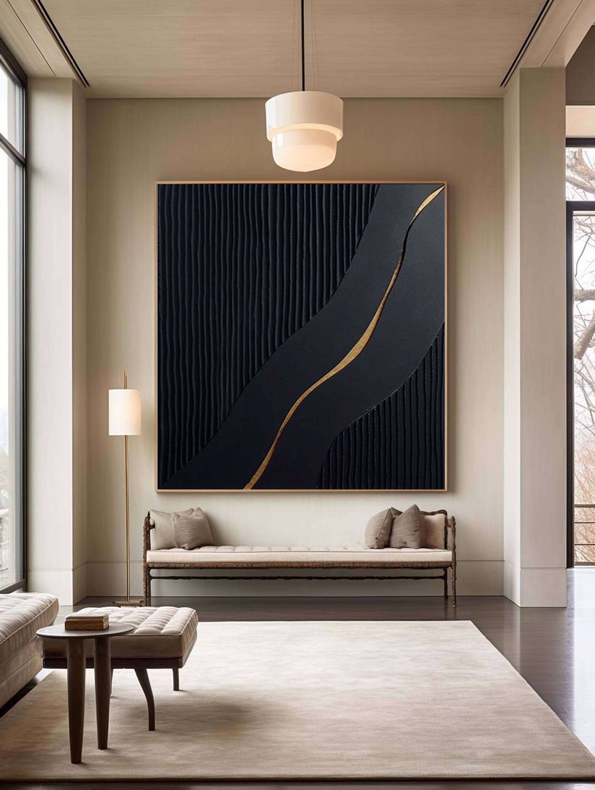Large Black and Gold Abstract Canvas Wall Art #BM 082