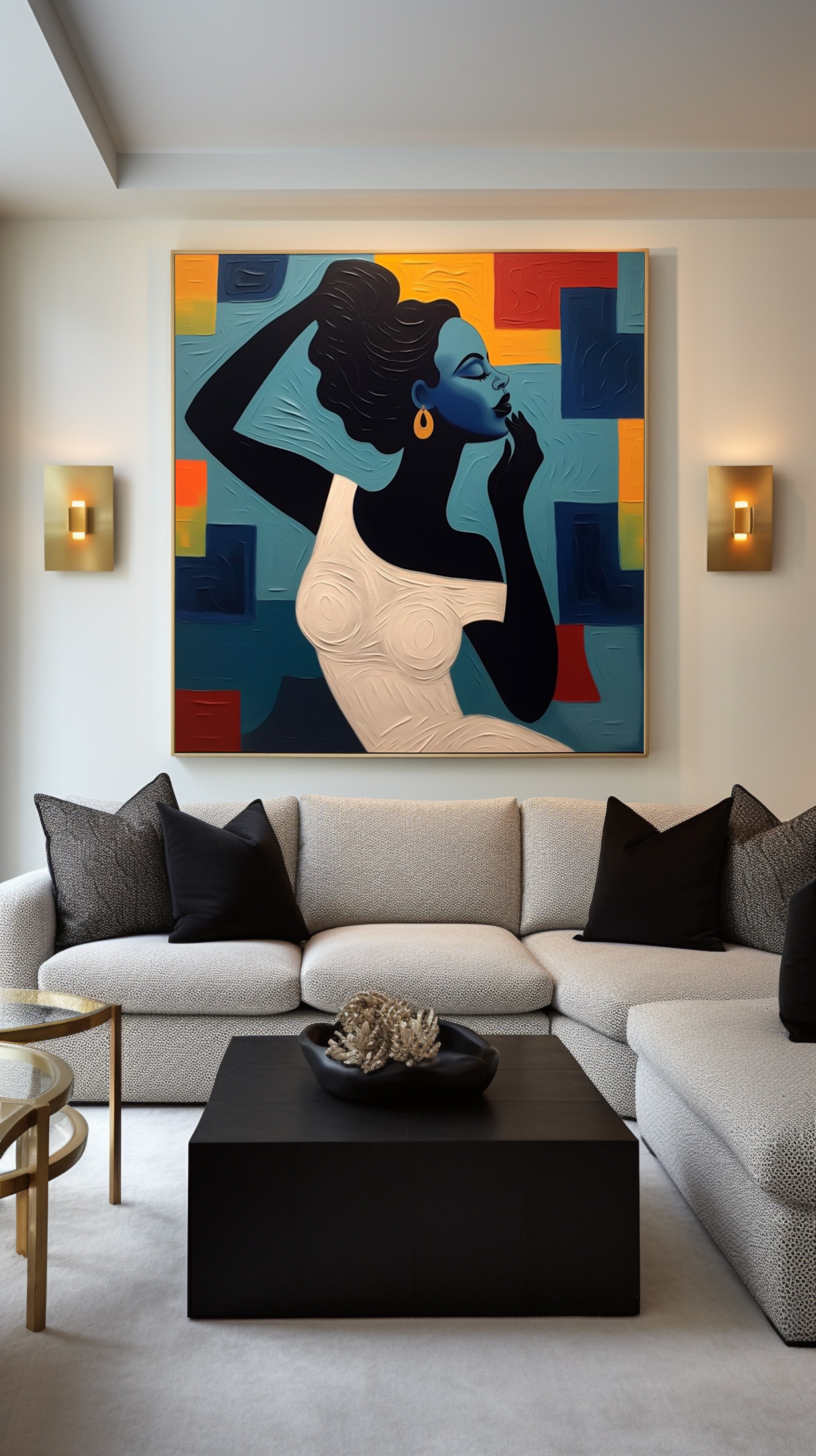Stylized Figure Against Textured Color Shapes, Elegant Portrait #BGA 251