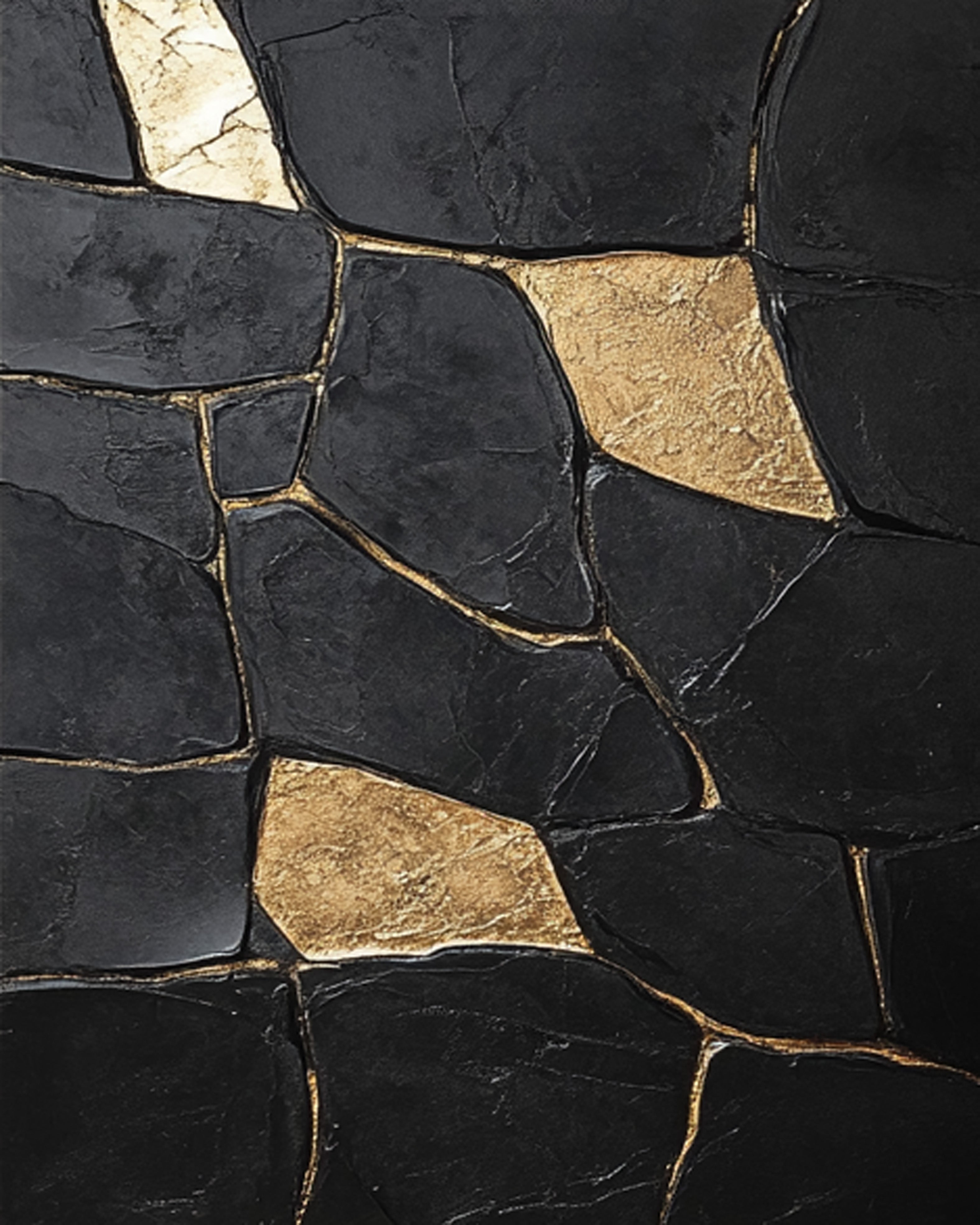 Large Textured Black Abstract with Geometric Gold Inlays #BGA 270