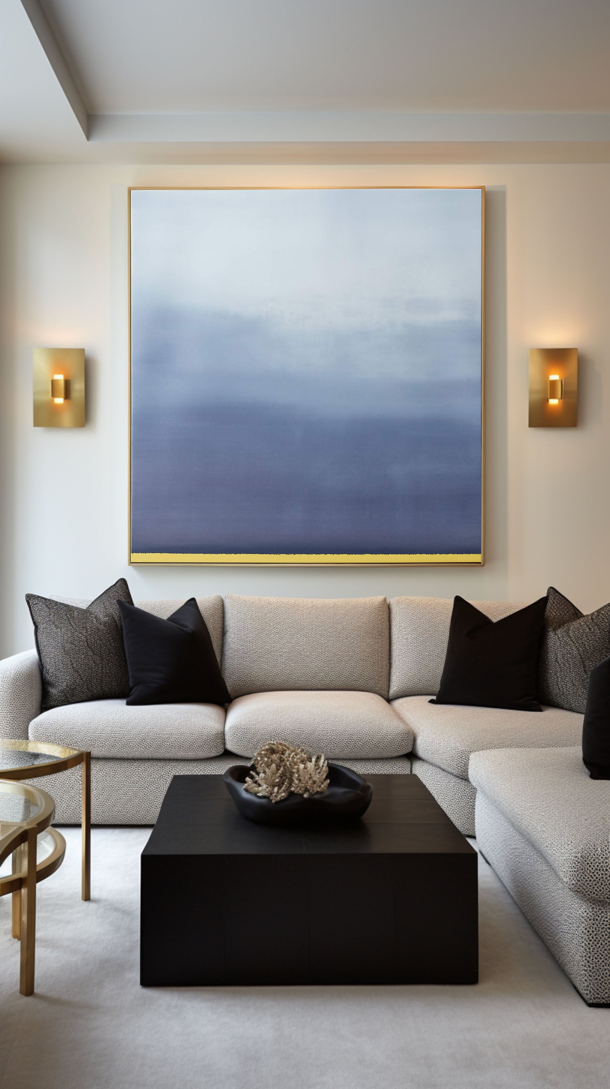 Soft Blue to Light Gradient, Warm Line, Minimalist Landscape #BGA 129