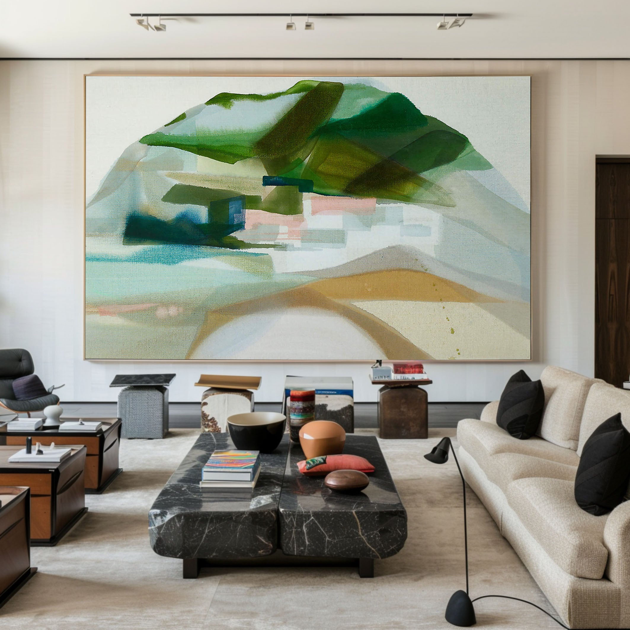 Soft Color Landscape with Central Hill, Contemporary Wall Art #BGA 116