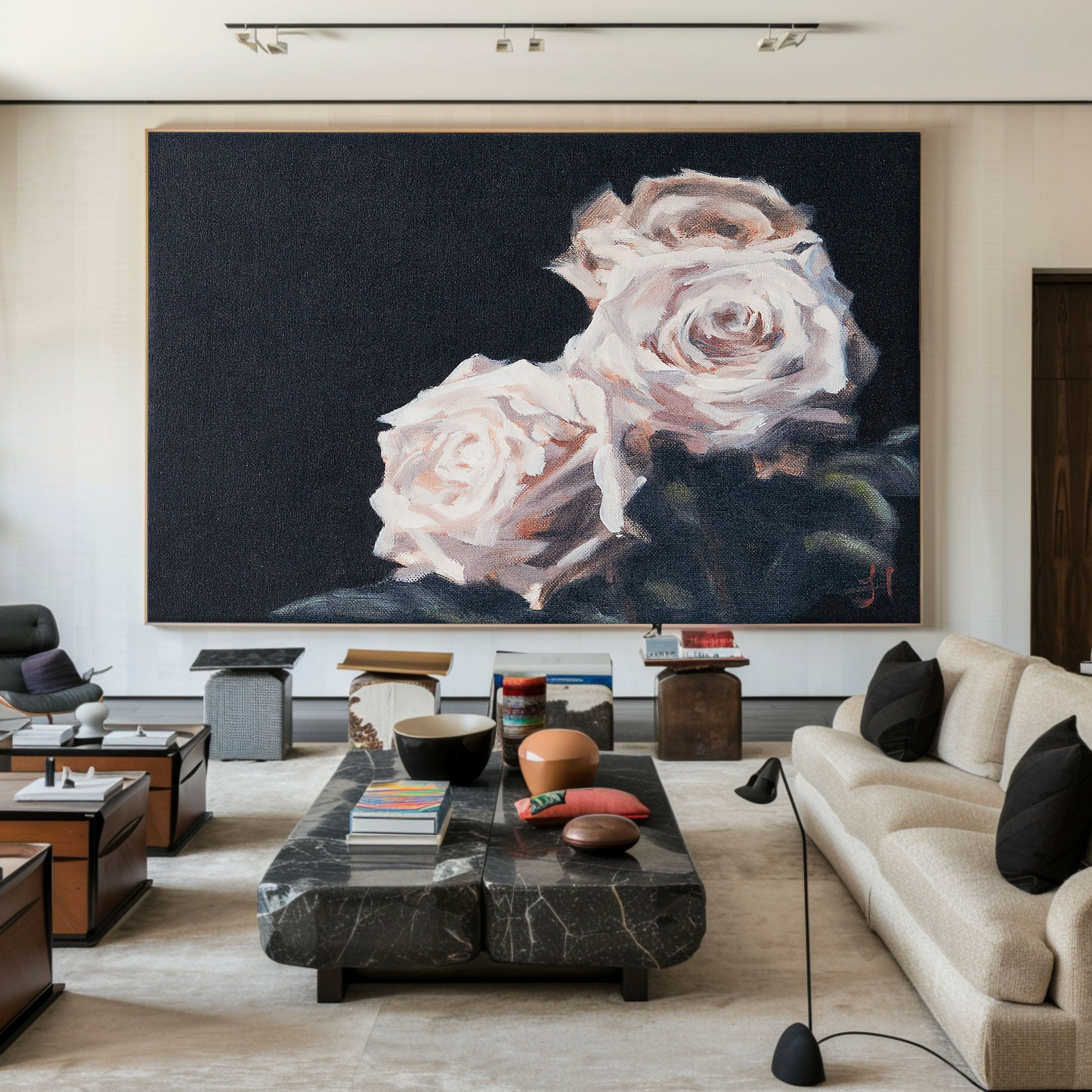 Delicate Rose Blooms In Dark, Contemporary Wall Art #BGA 120