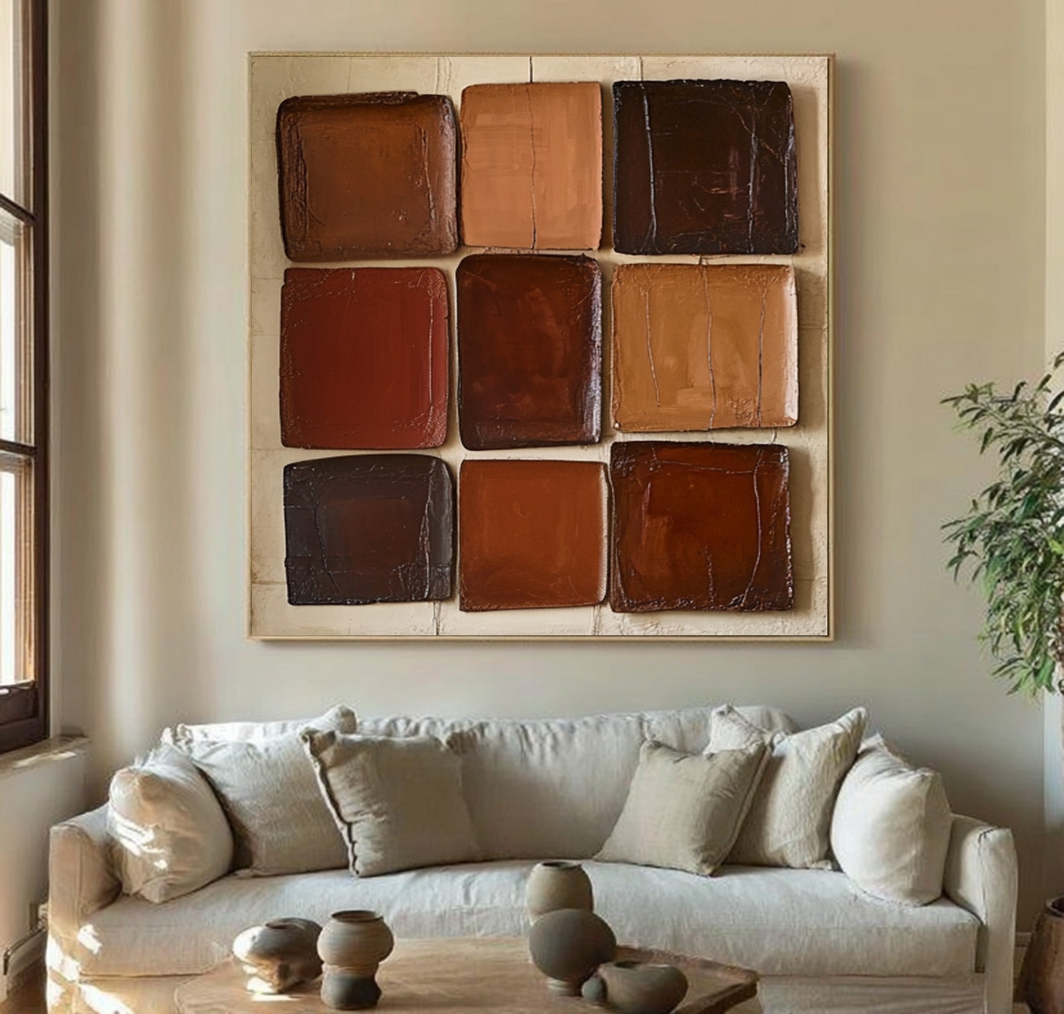 Large Modern Abstract Oil Painting, Textured Earth-Tone Wall Art for Contemporary Interiors #WAC 009