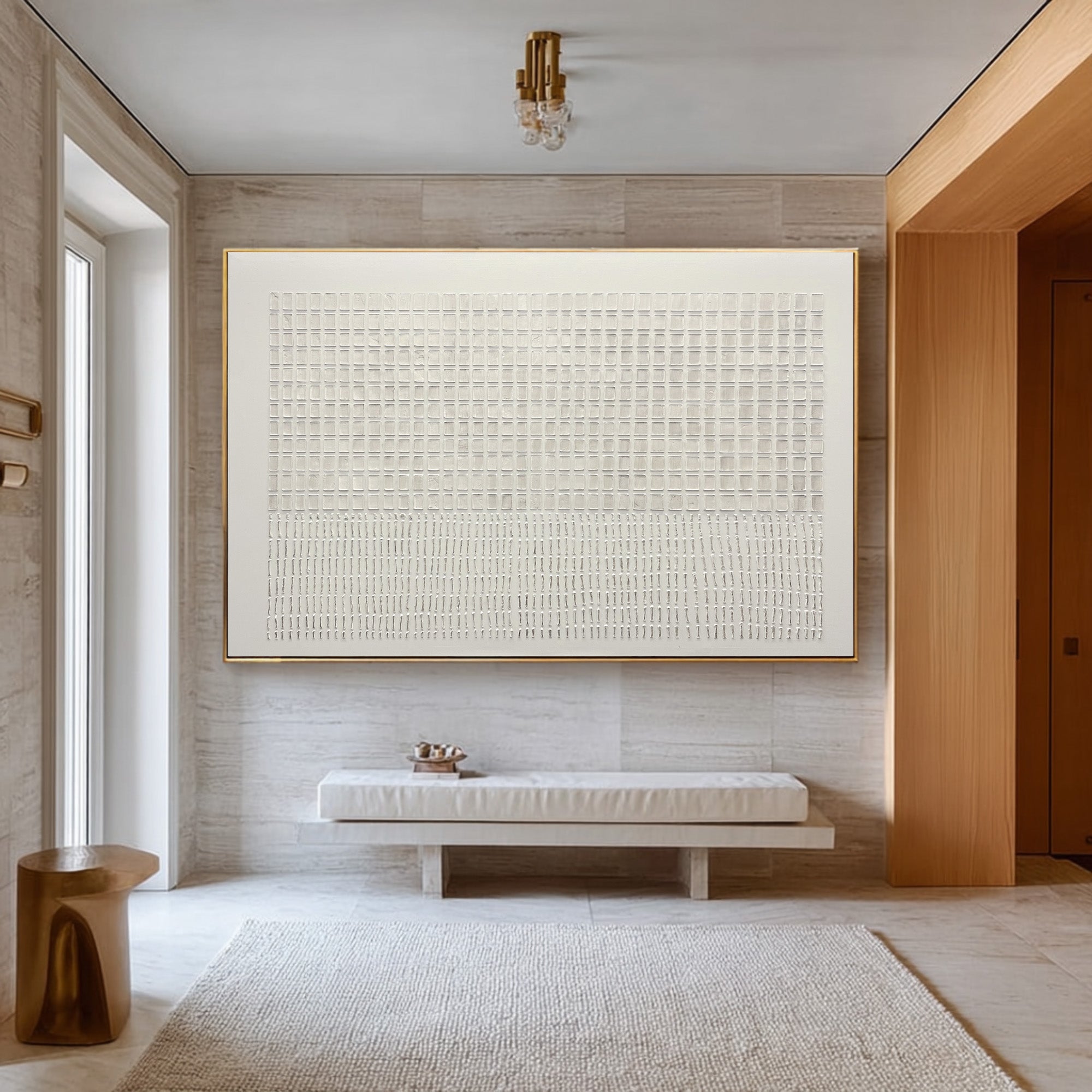 Large Modern Abstract Oil Painting, Beige Textured Statement Wall Art for Living Room #WAC 023