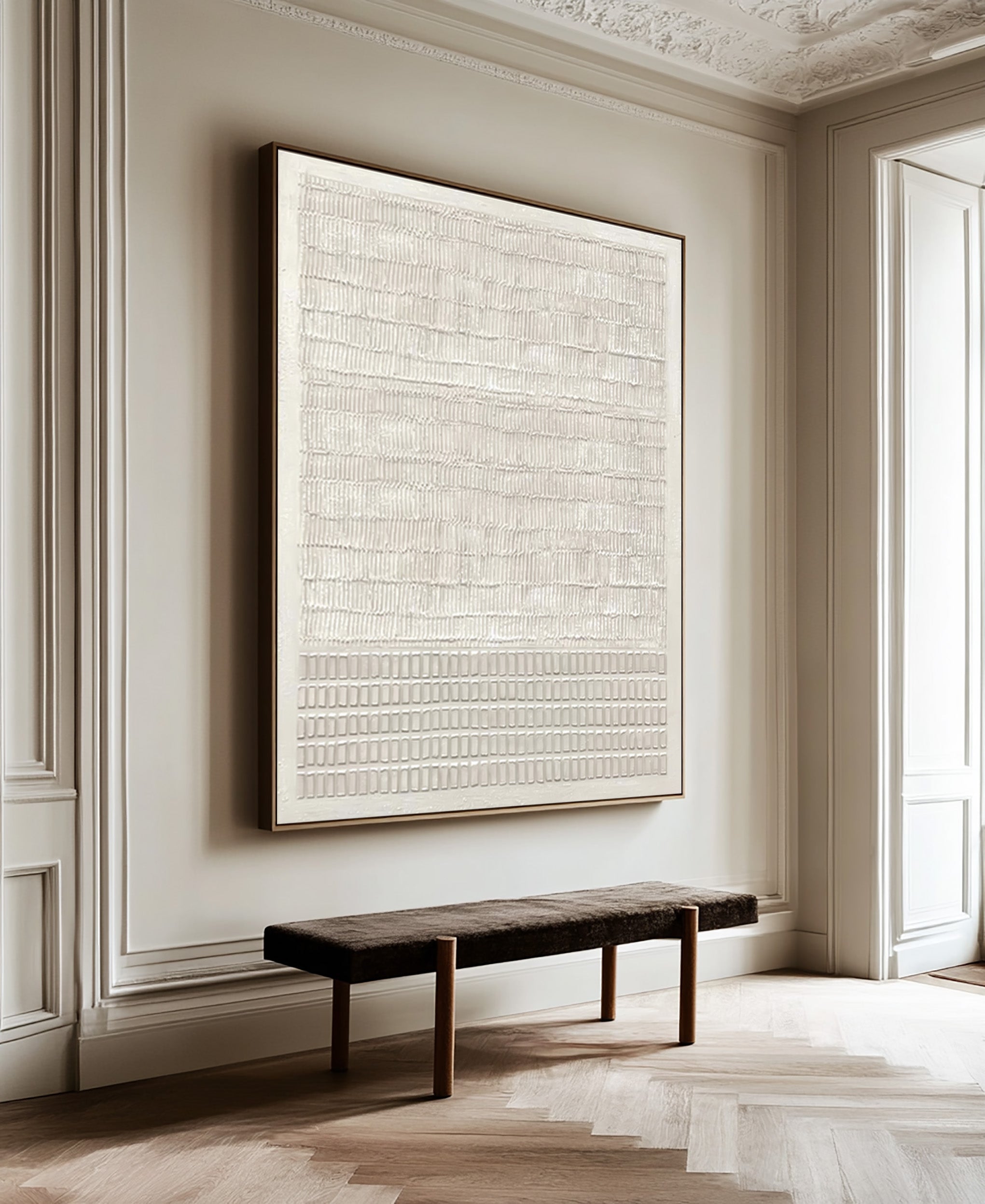 White Textured Wall Hanging Large Vertical Art Piece #WG 042